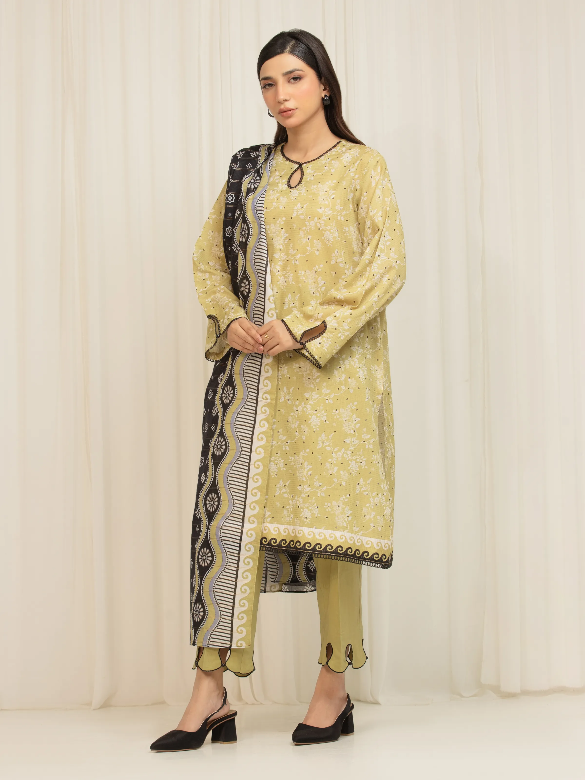 Unstitched Printed Zari Lawn Suit - EWU6M6-044-3P - Image 5