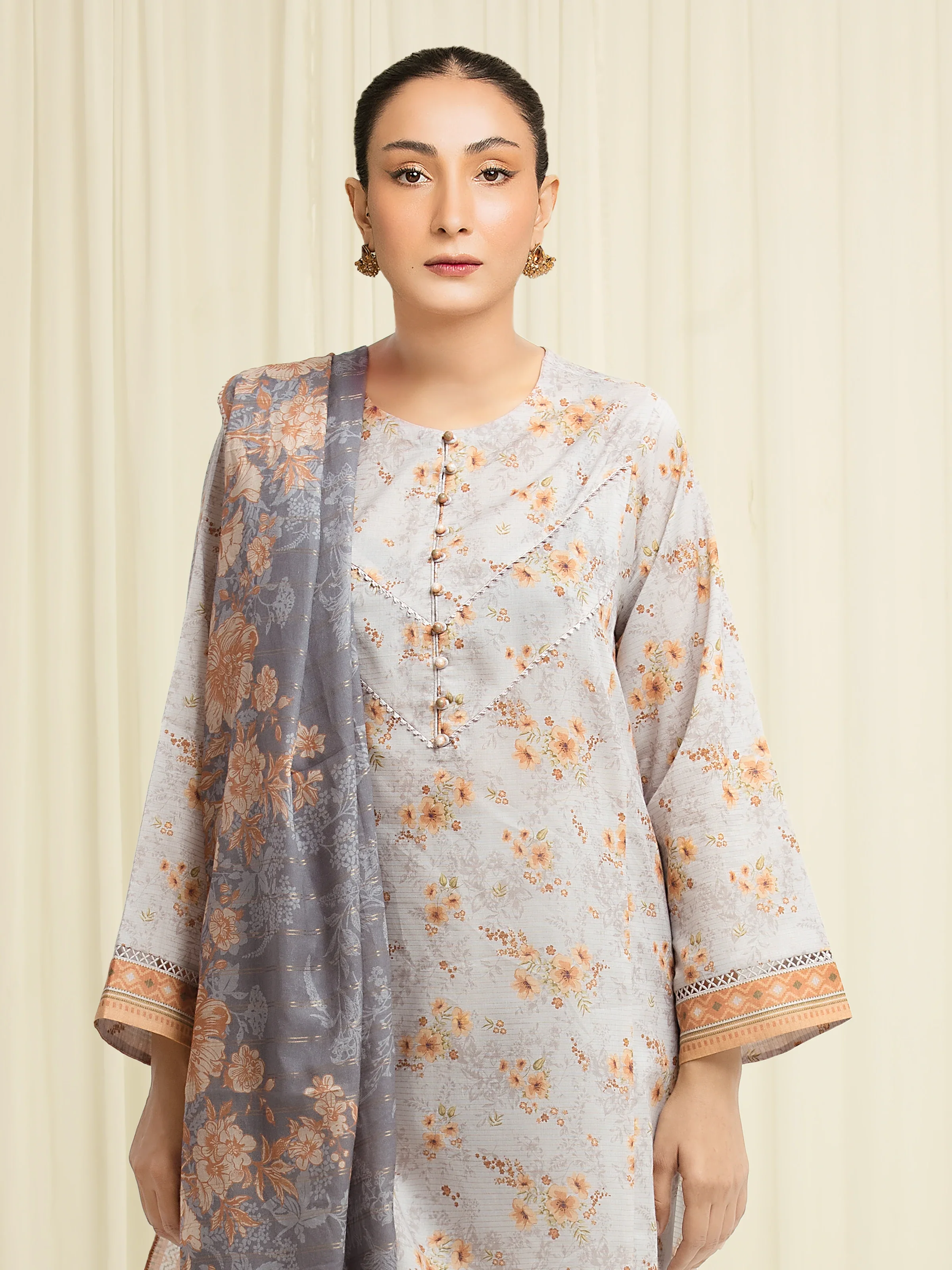Unstitched Printed Zari Lawn Suit - EWU6M6-045-3P - Image 2