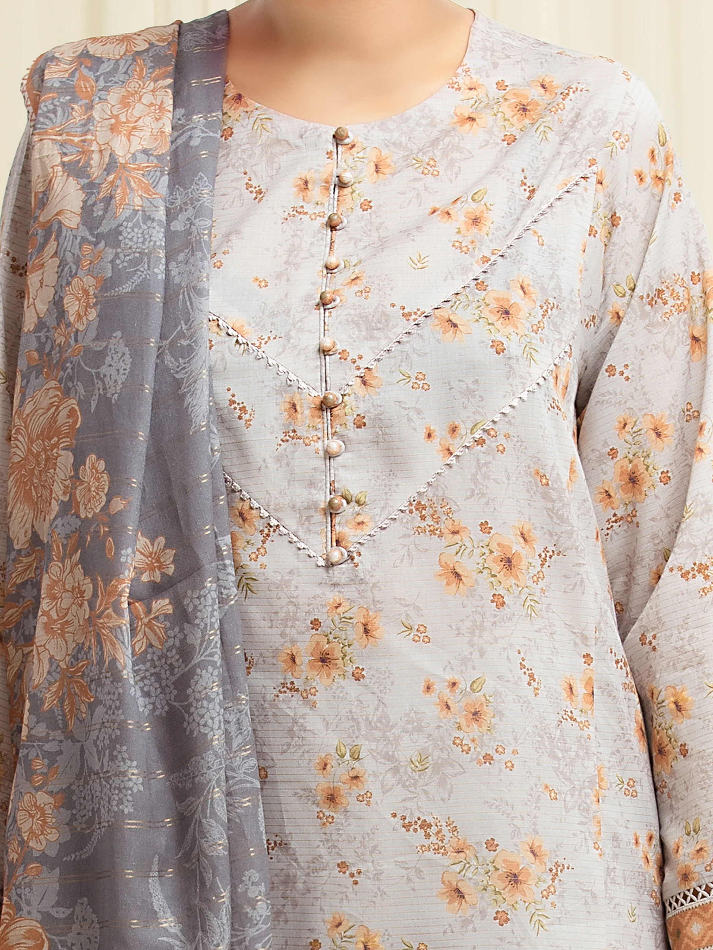 Unstitched Printed Zari Lawn Suit - EWU6M6-045-3P - Image 3
