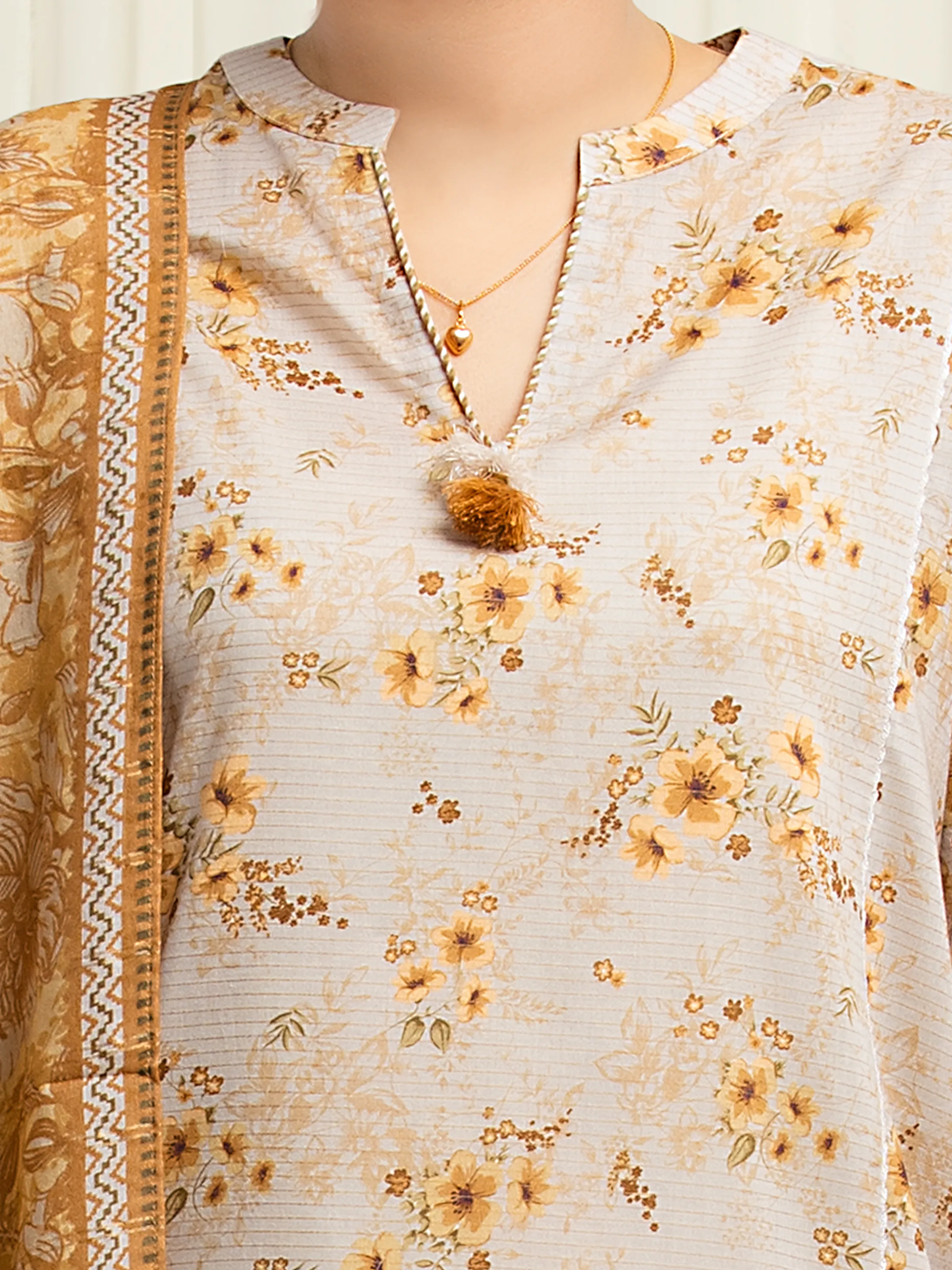Unstitched Printed Zari Lawn Suit - EWU6M6-046-3P - Image 4