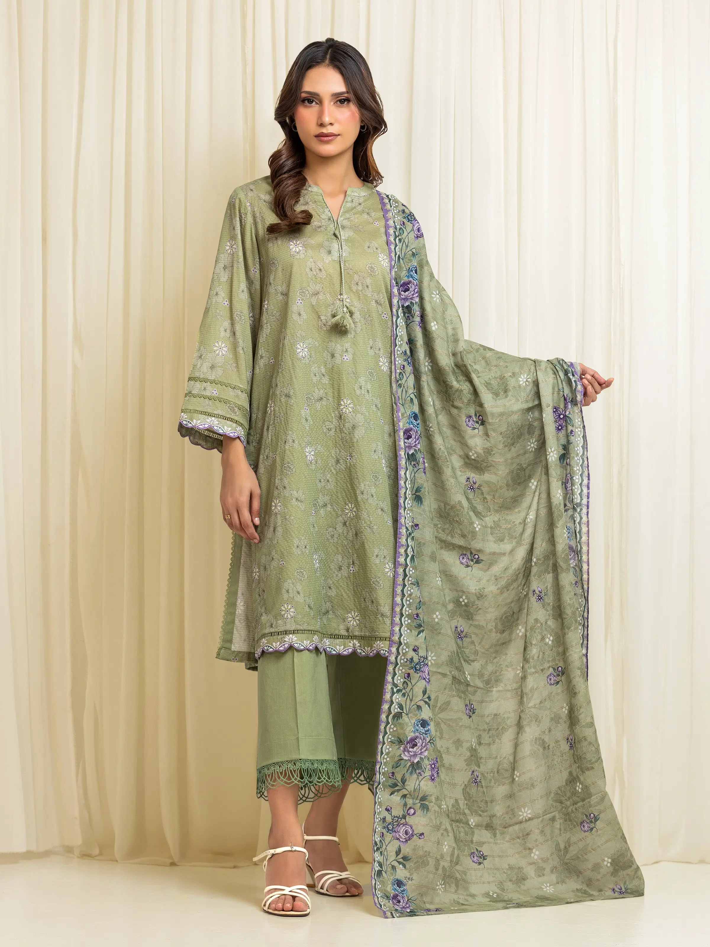 Unstitched Printed Zari Lawn Suit - EWU6M6-047-3P