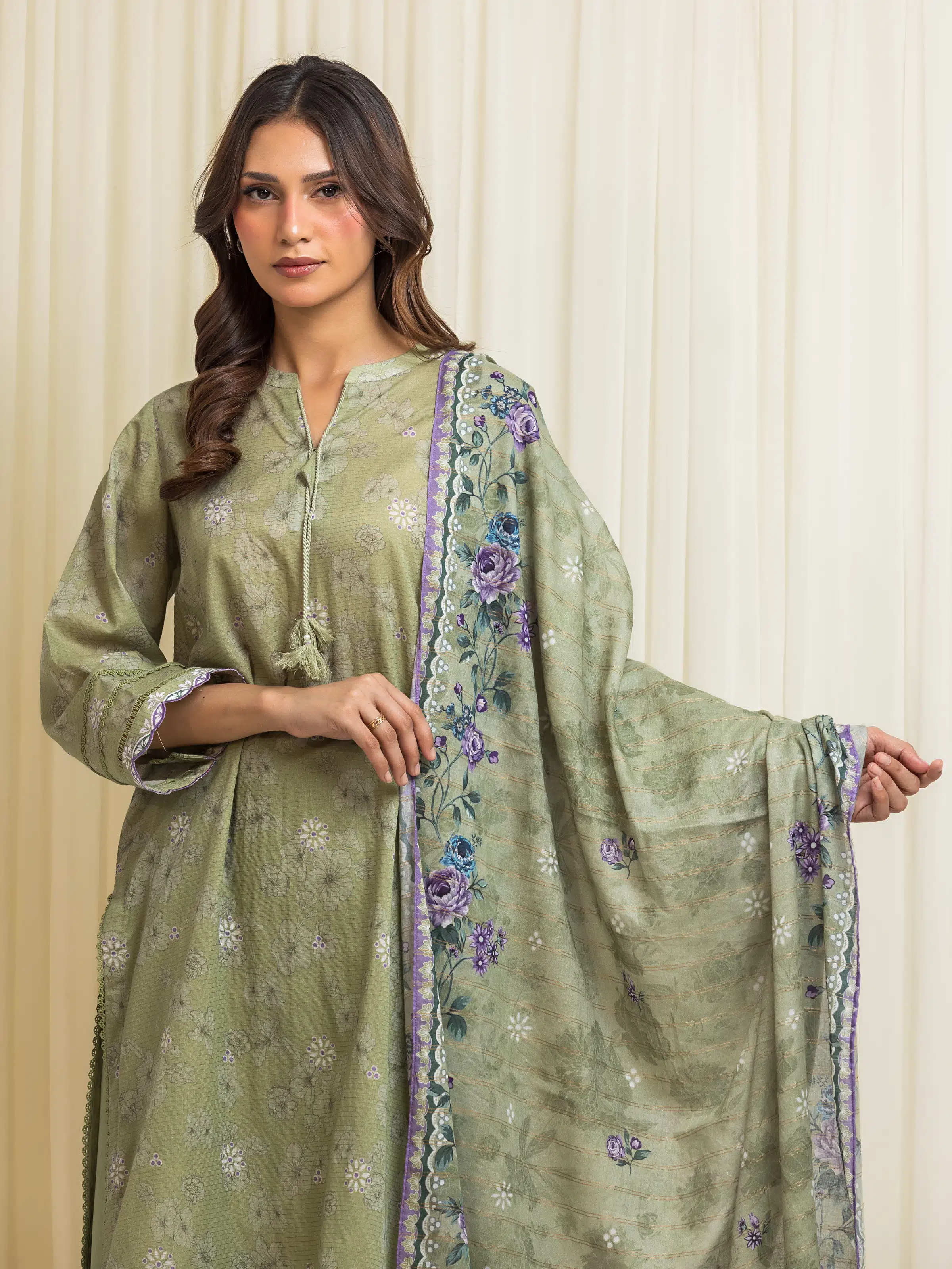 Unstitched Printed Zari Lawn Suit - EWU6M6-047-3P - Image 2