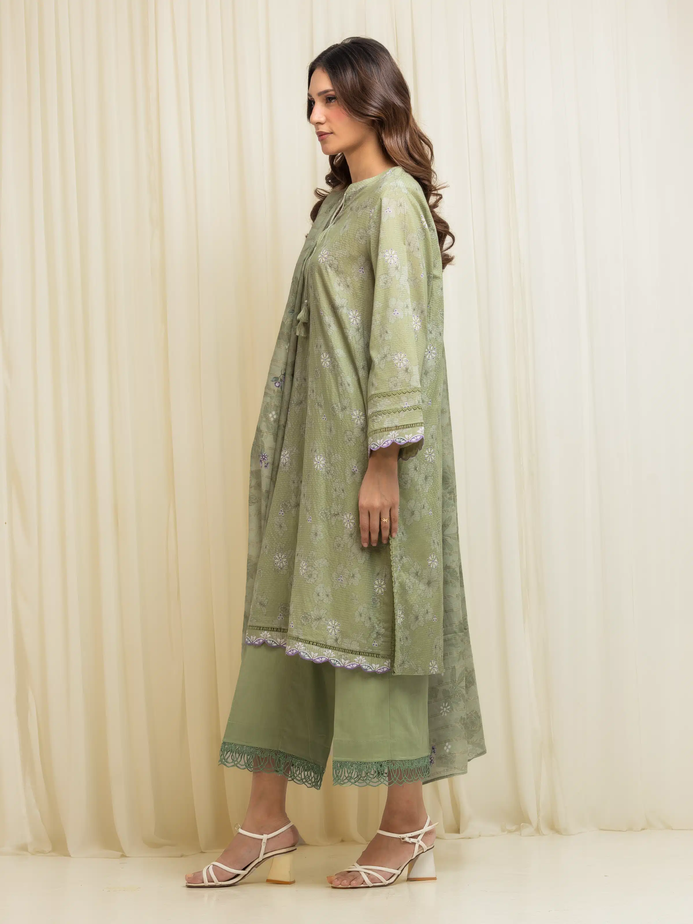 Unstitched Printed Zari Lawn Suit - EWU6M6-047-3P - Image 5