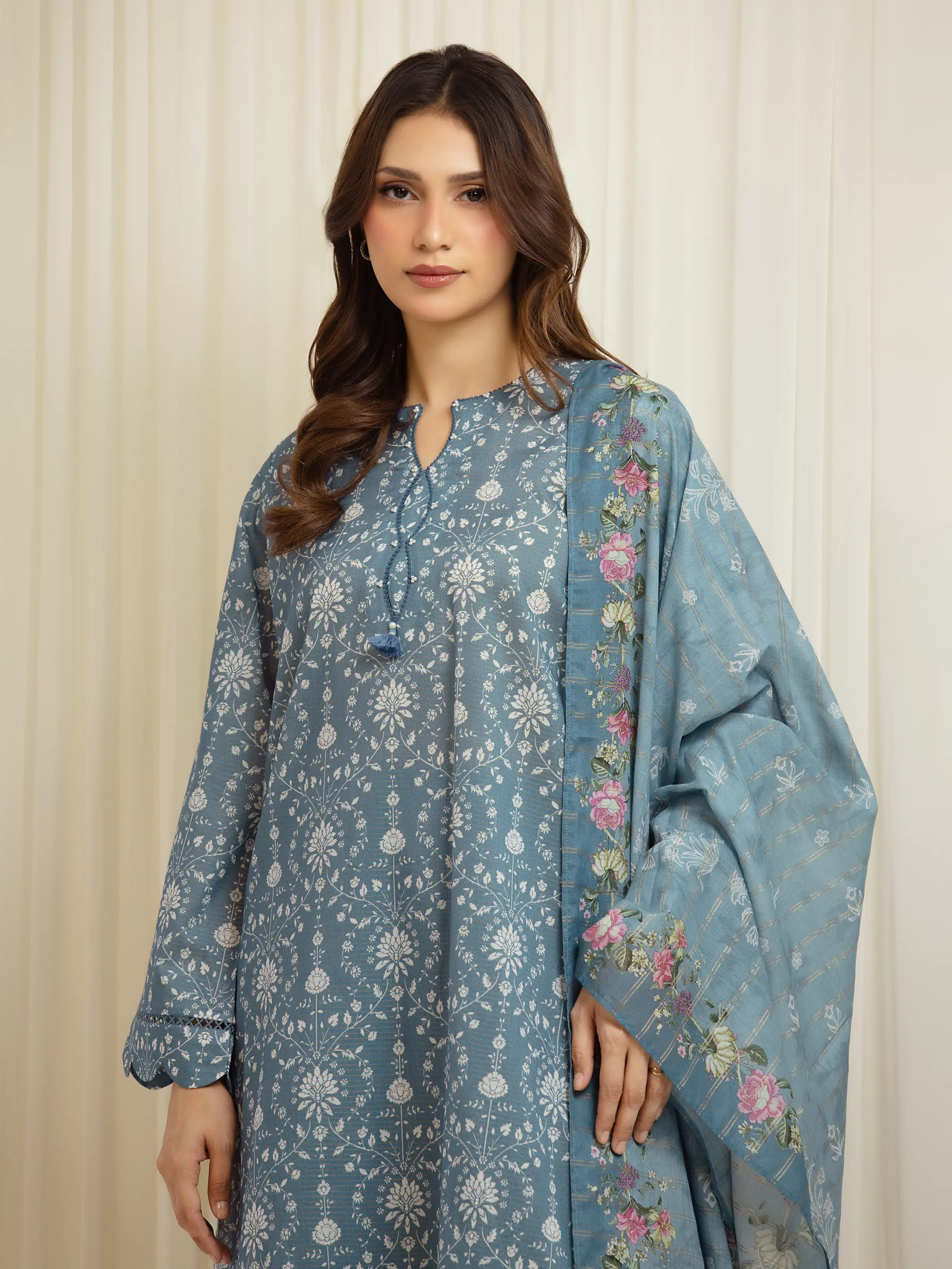 Unstitched  Printed Zari Lawn Suit - EWU6M6-049-3P - Image 2