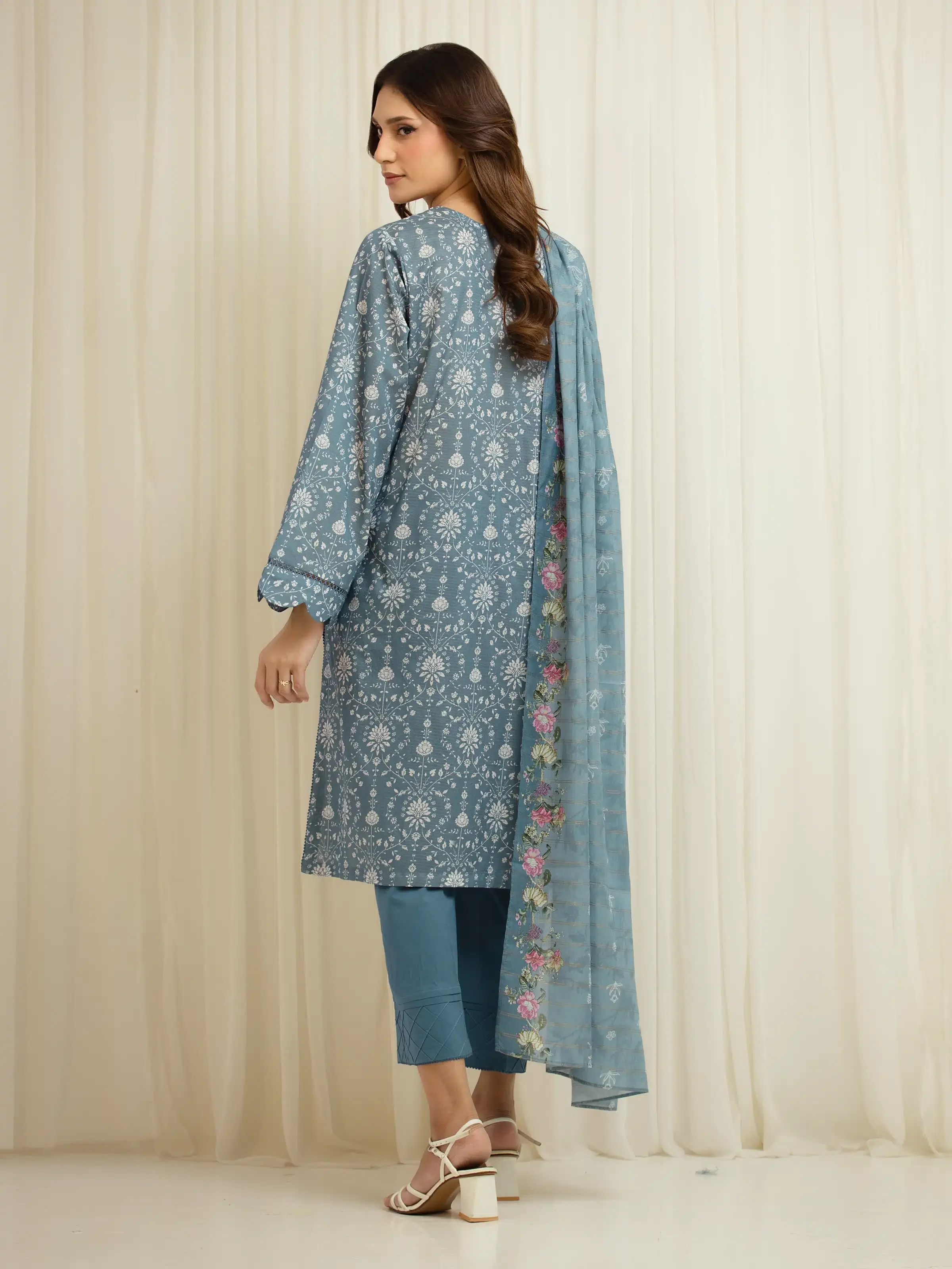 Unstitched  Printed Zari Lawn Suit - EWU6M6-049-3P - Image 6