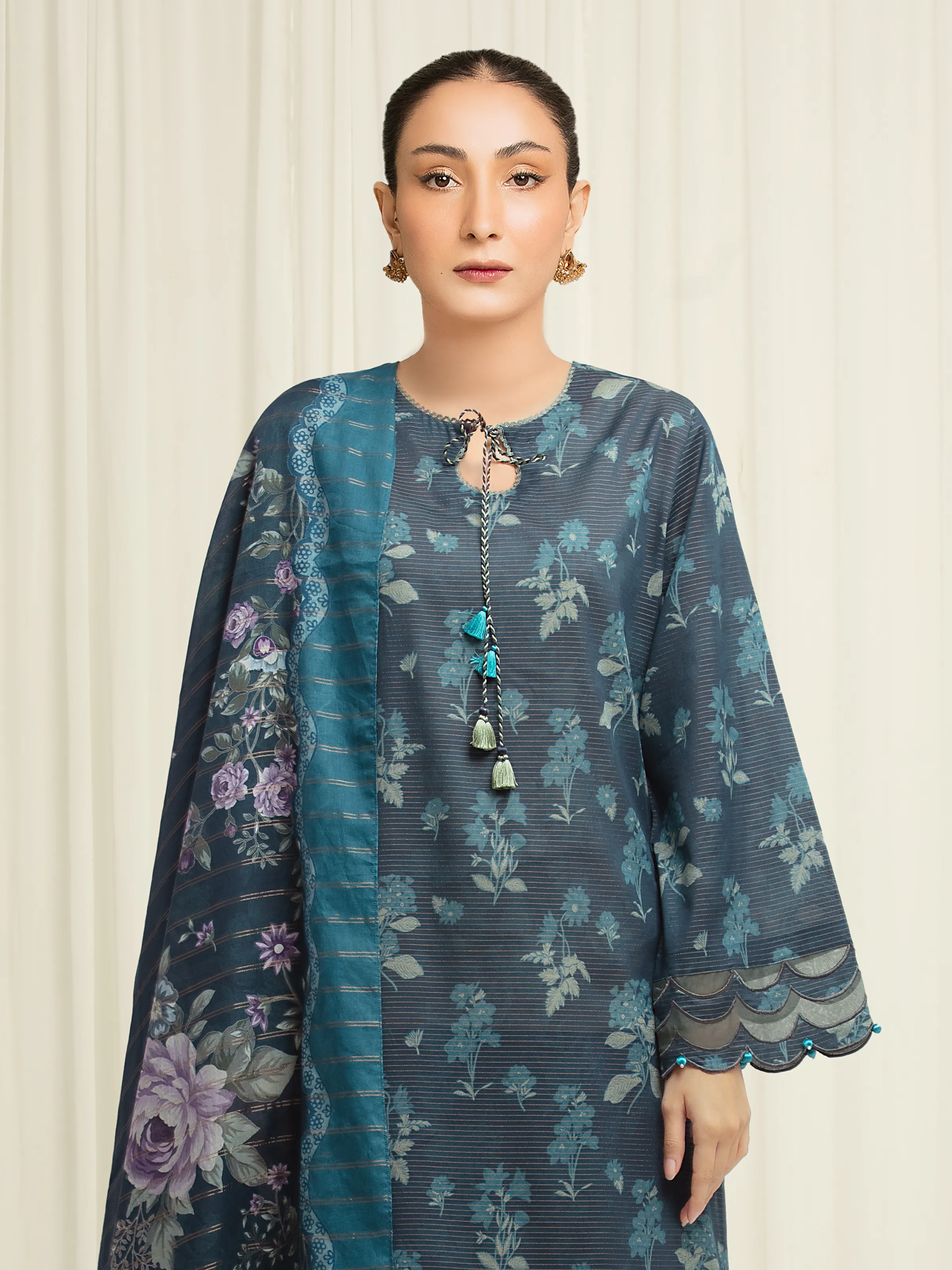 Unstitched Printed Zari Lawn Suit - EWU6M6-051-3P - Image 2