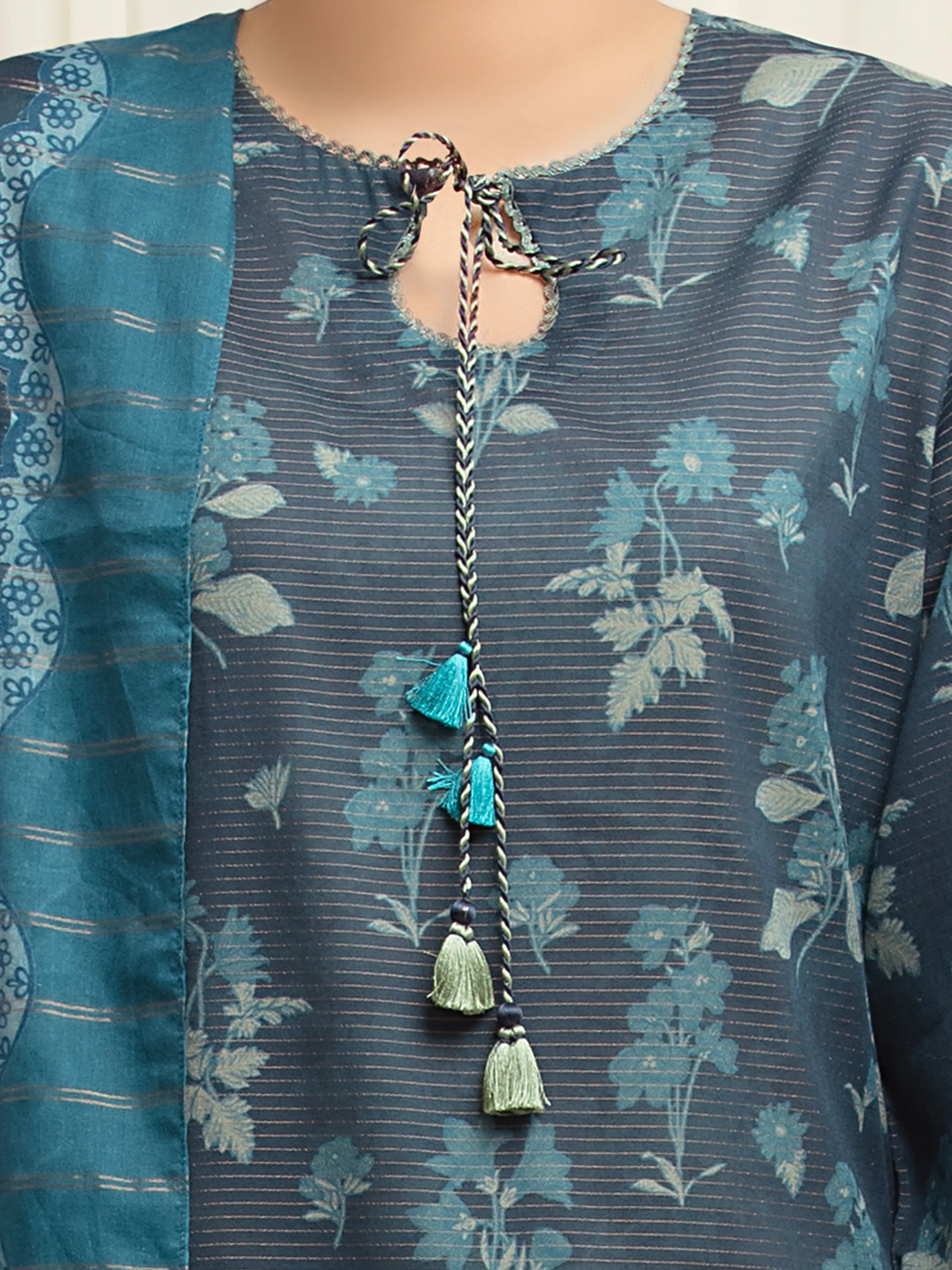 Unstitched Printed Zari Lawn Suit - EWU6M6-051-3P - Image 4