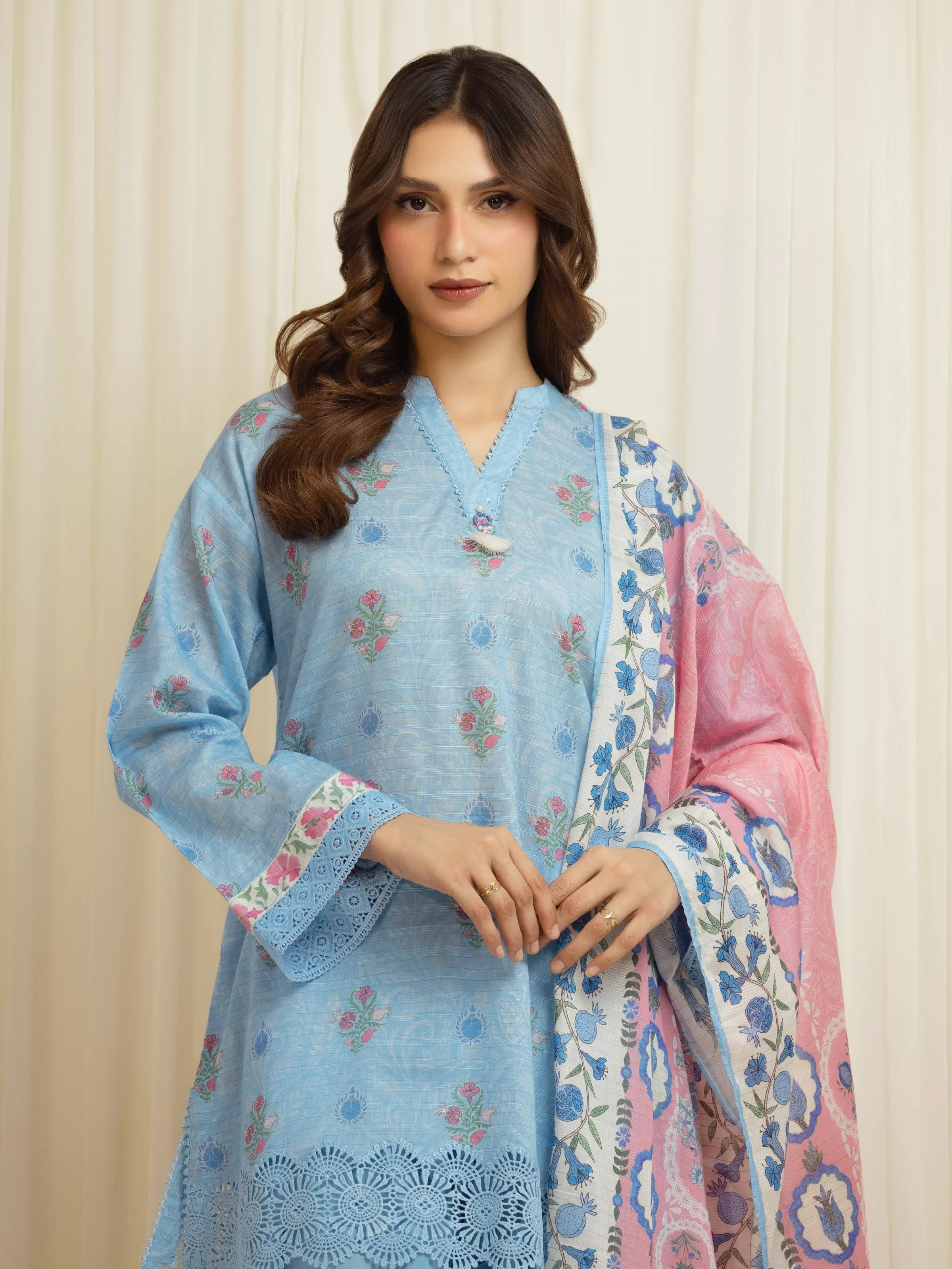 Unstitched Printed Zari Lawn Suit - EWU6M6-052-3P - Image 2