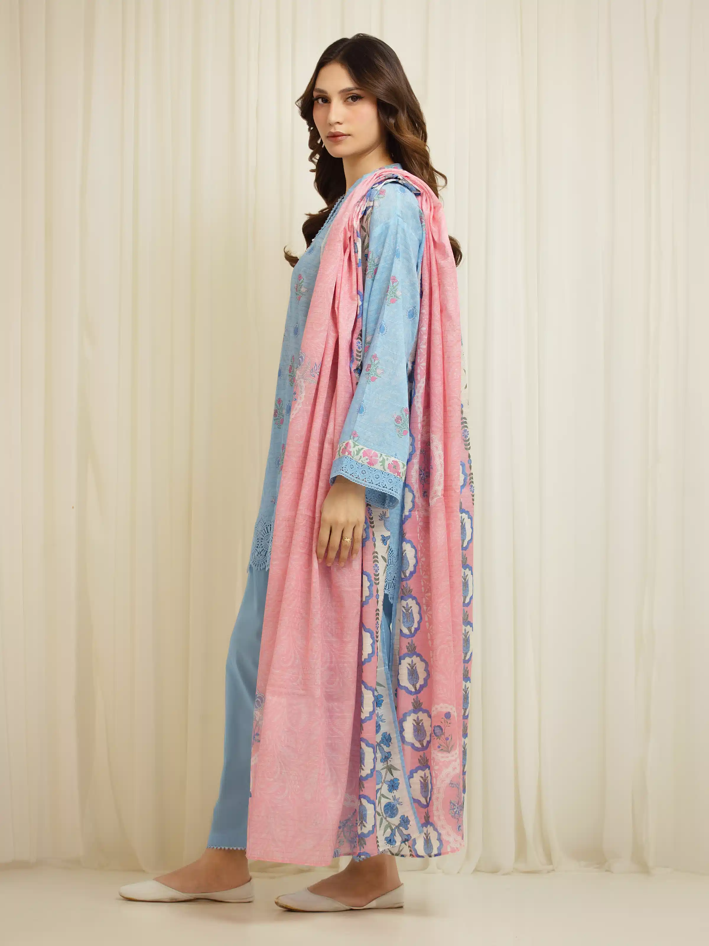 Unstitched Printed Zari Lawn Suit - EWU6M6-052-3P - Image 5