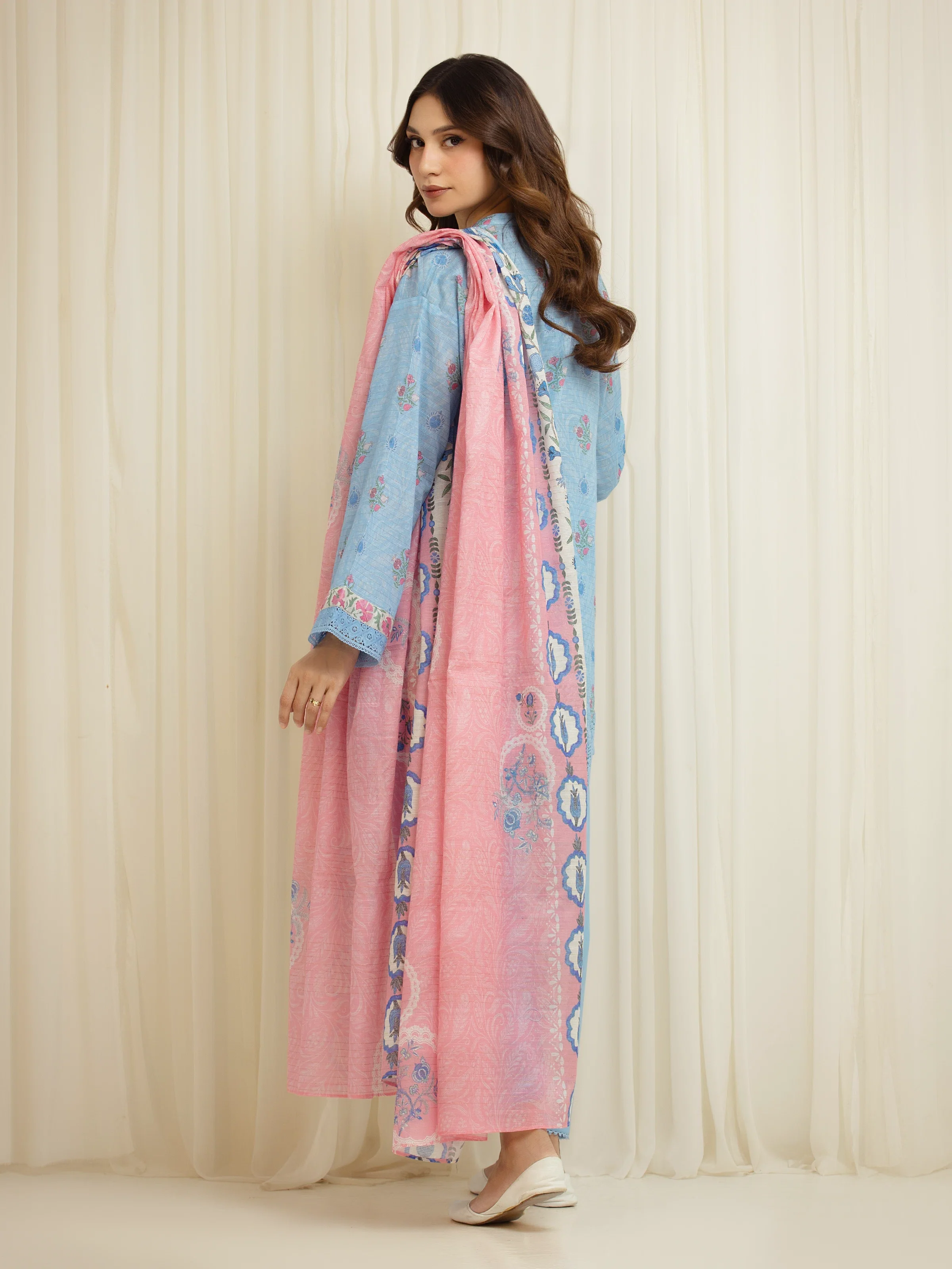 Unstitched Printed Zari Lawn Suit - EWU6M6-052-3P - Image 6