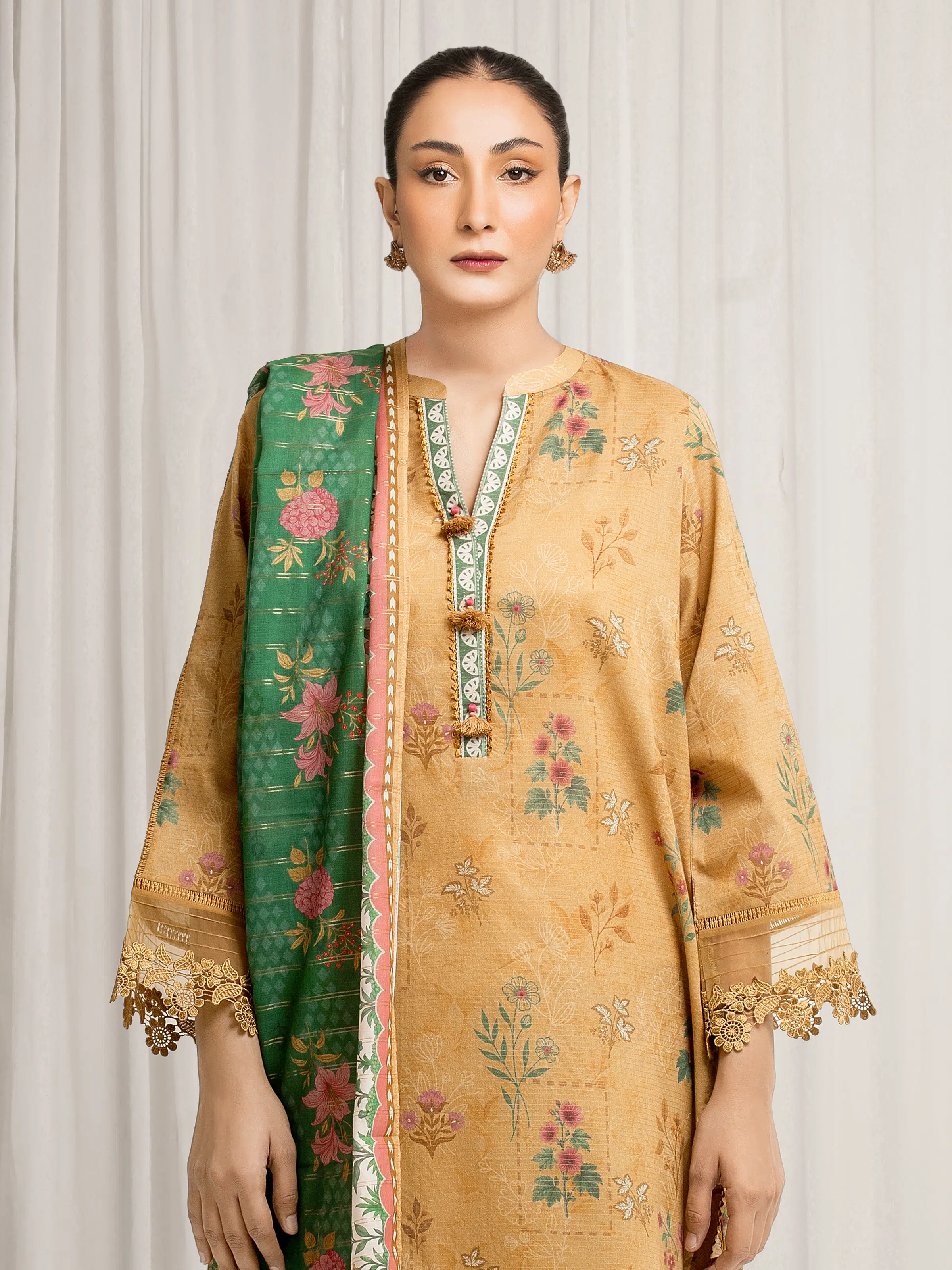 Unstitched Printed Zari Lawn Suit - EWU6M6-053-3P - Image 2