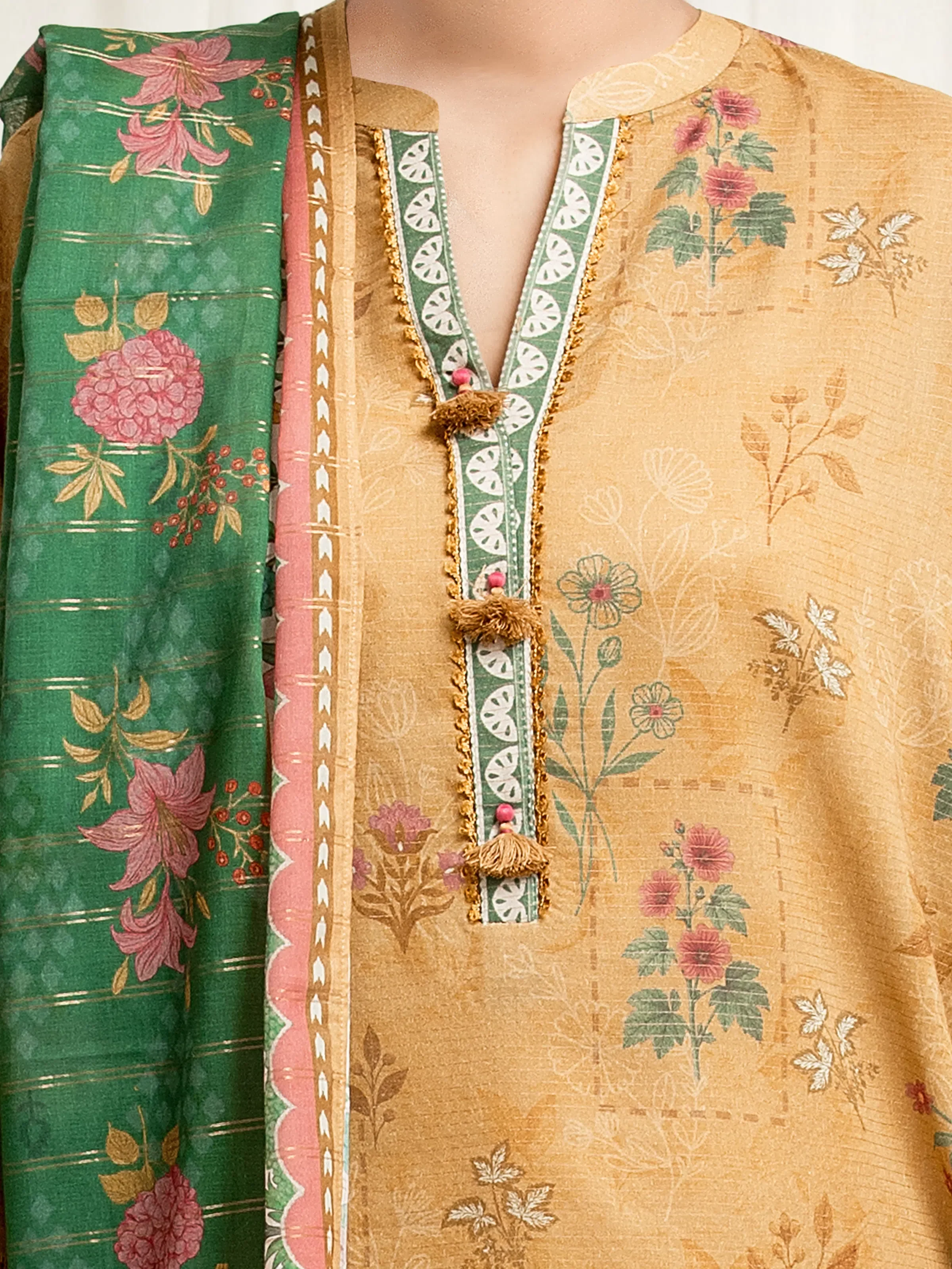 Unstitched Printed Zari Lawn Suit - EWU6M6-053-3P - Image 3