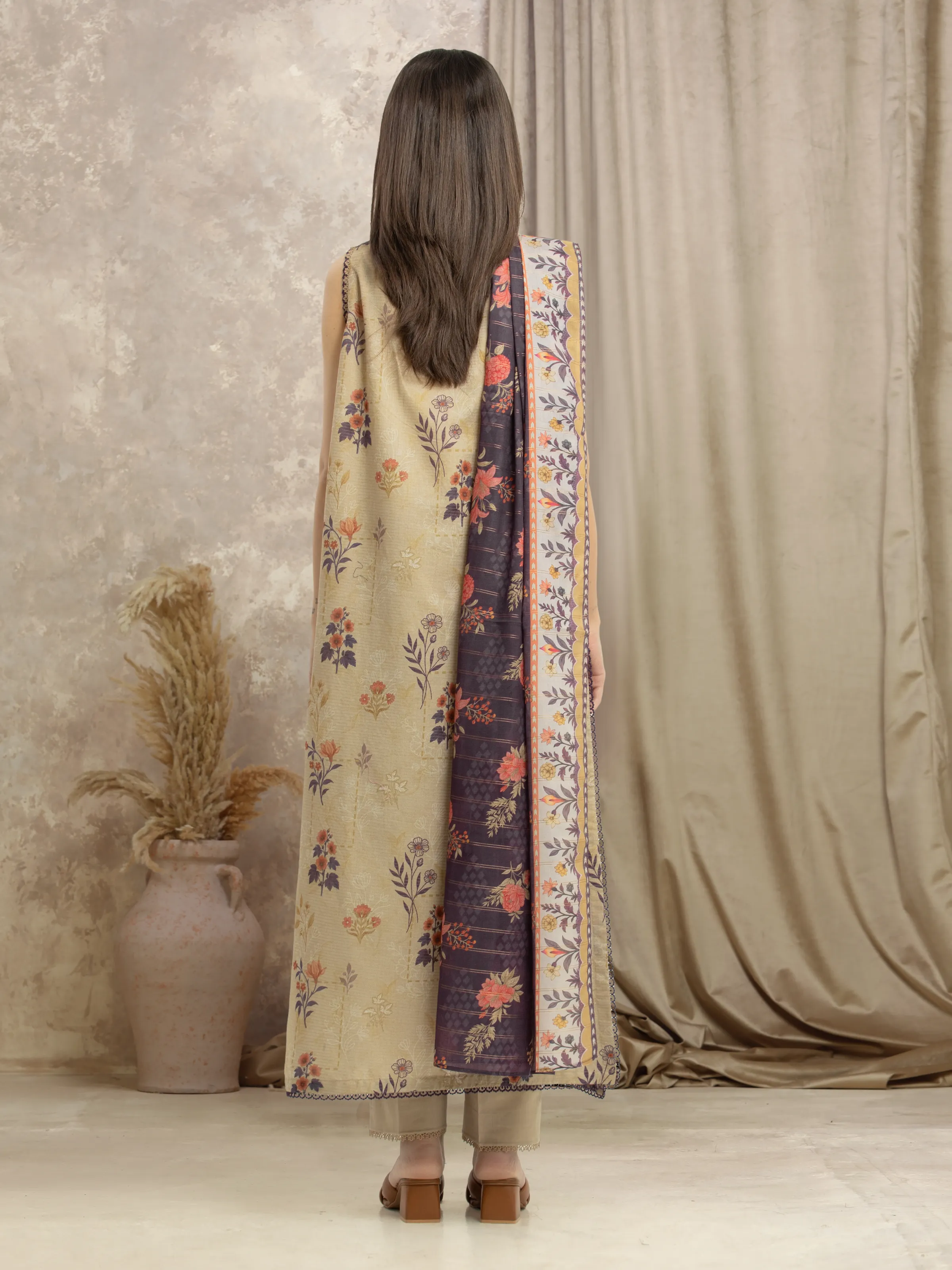 Unstitched Printed Zari Lawn Suit - EWU6M6-054-3P - Image 4
