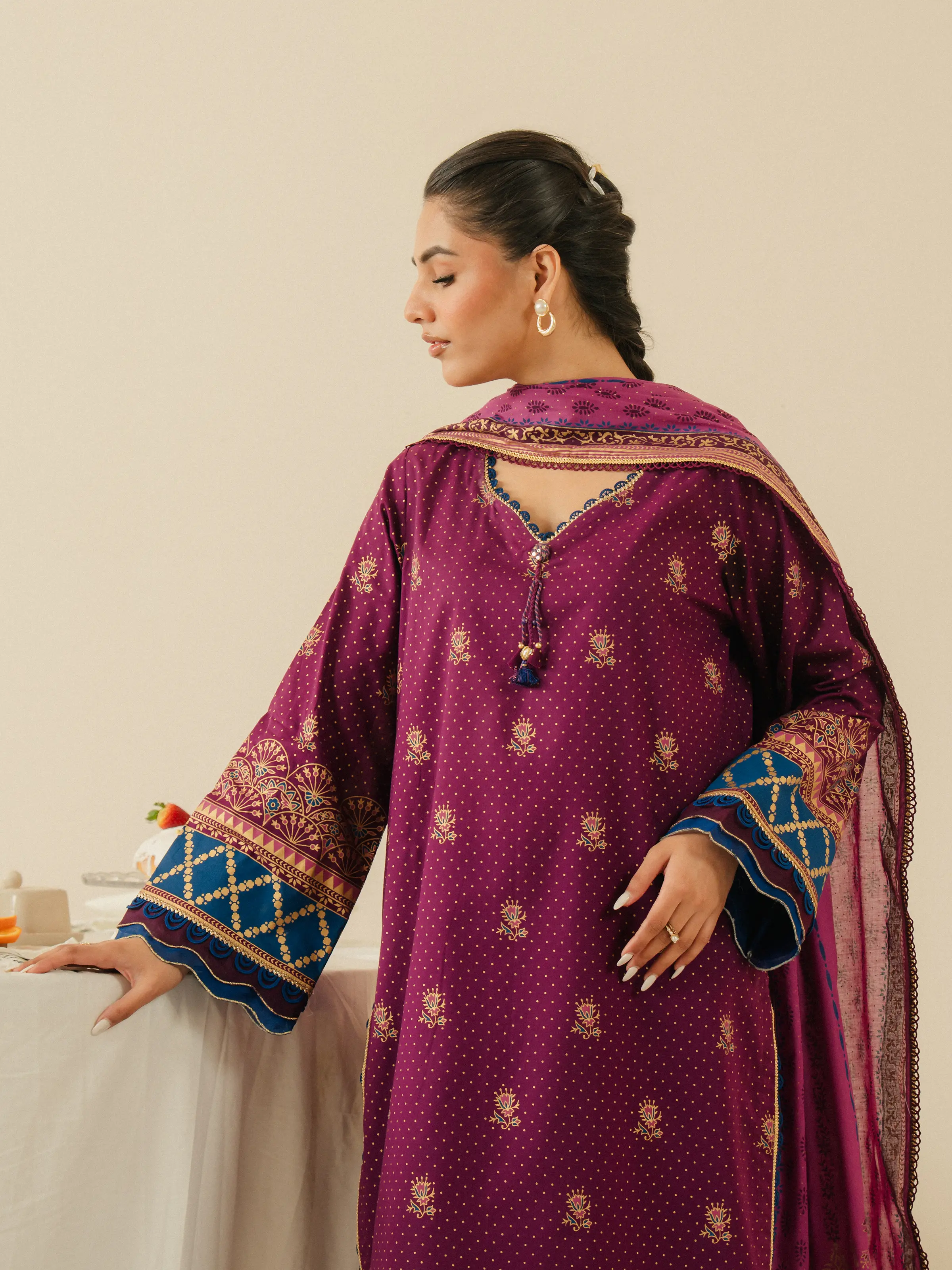 Unstitched Block Print Cambric Suit - EWU5M1-014-3P - Image 3