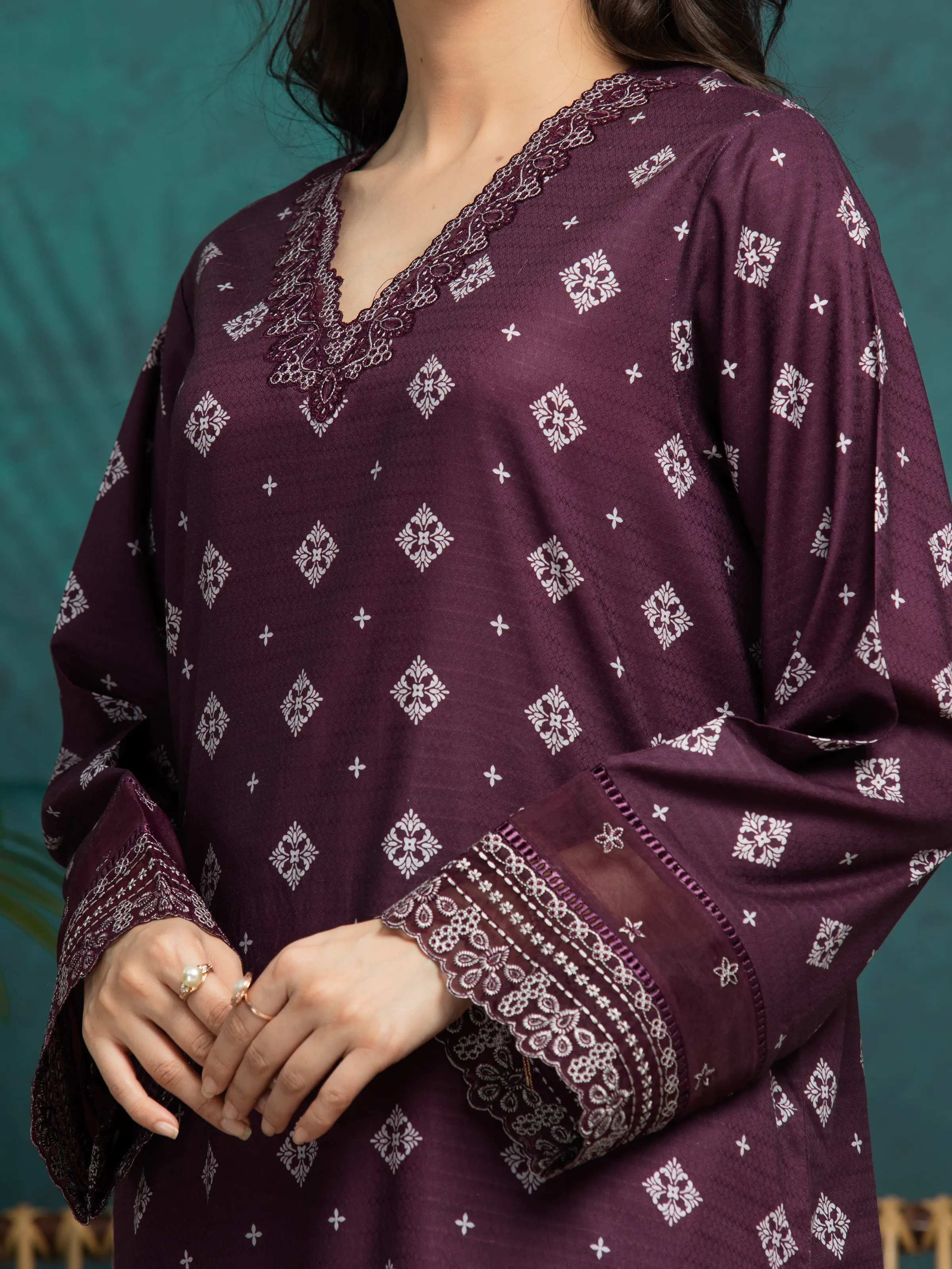 Unstitched Embroidered Dobby Suit - EWU5V7-30369-3P - Image 4