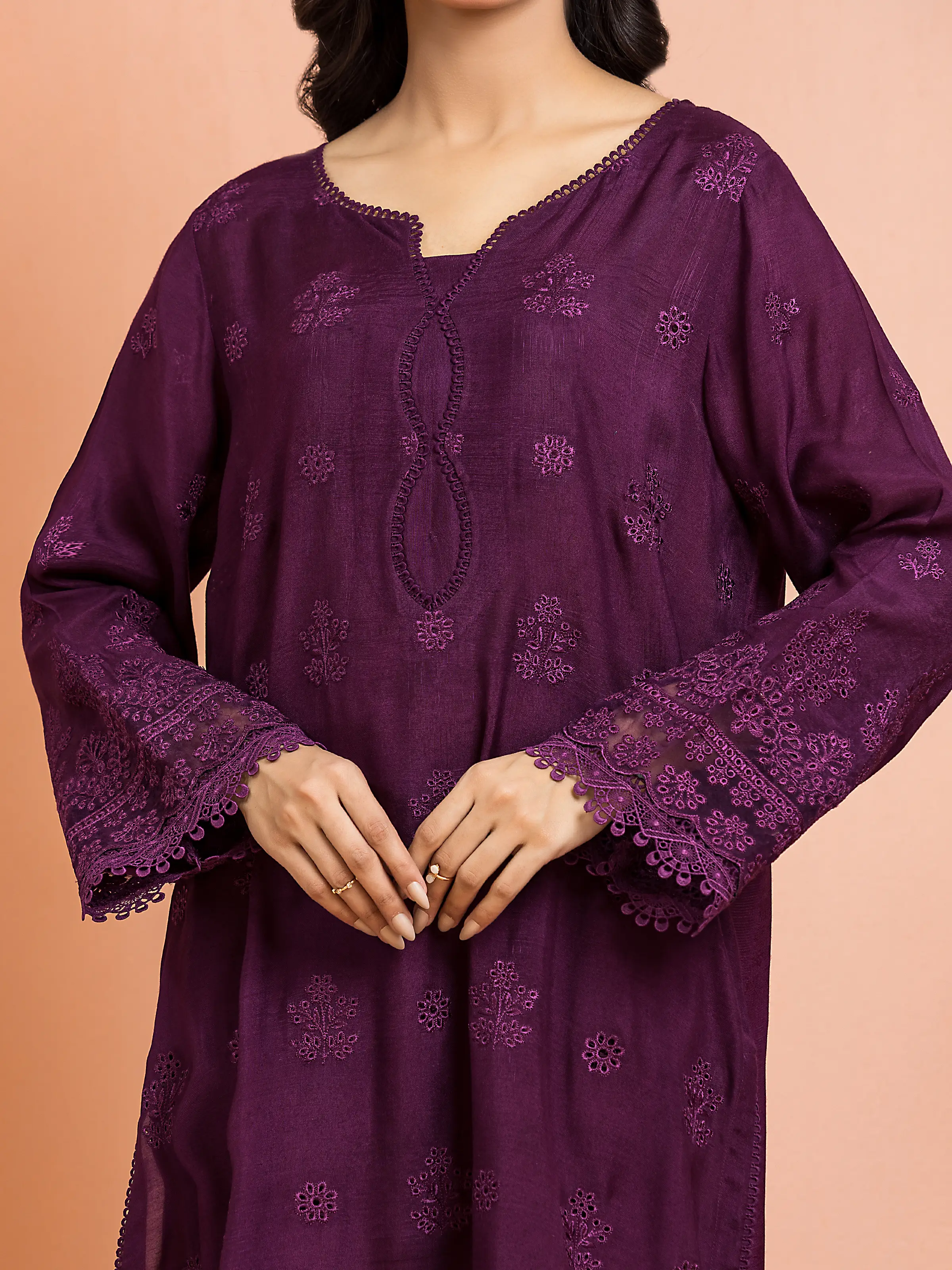 Unstitched Embroidered Raw Silk Suit - EWU24V16-30015-3P - Image 3