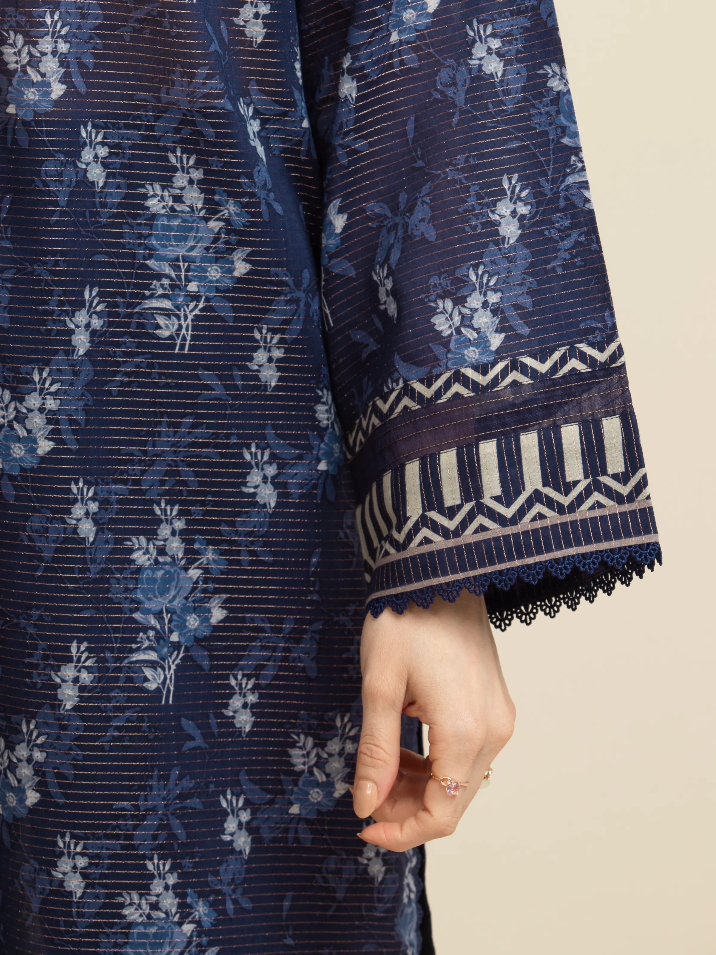 Unstitched Printed Zari Lawn Suit - EWU5M6-010-3P - Image 5