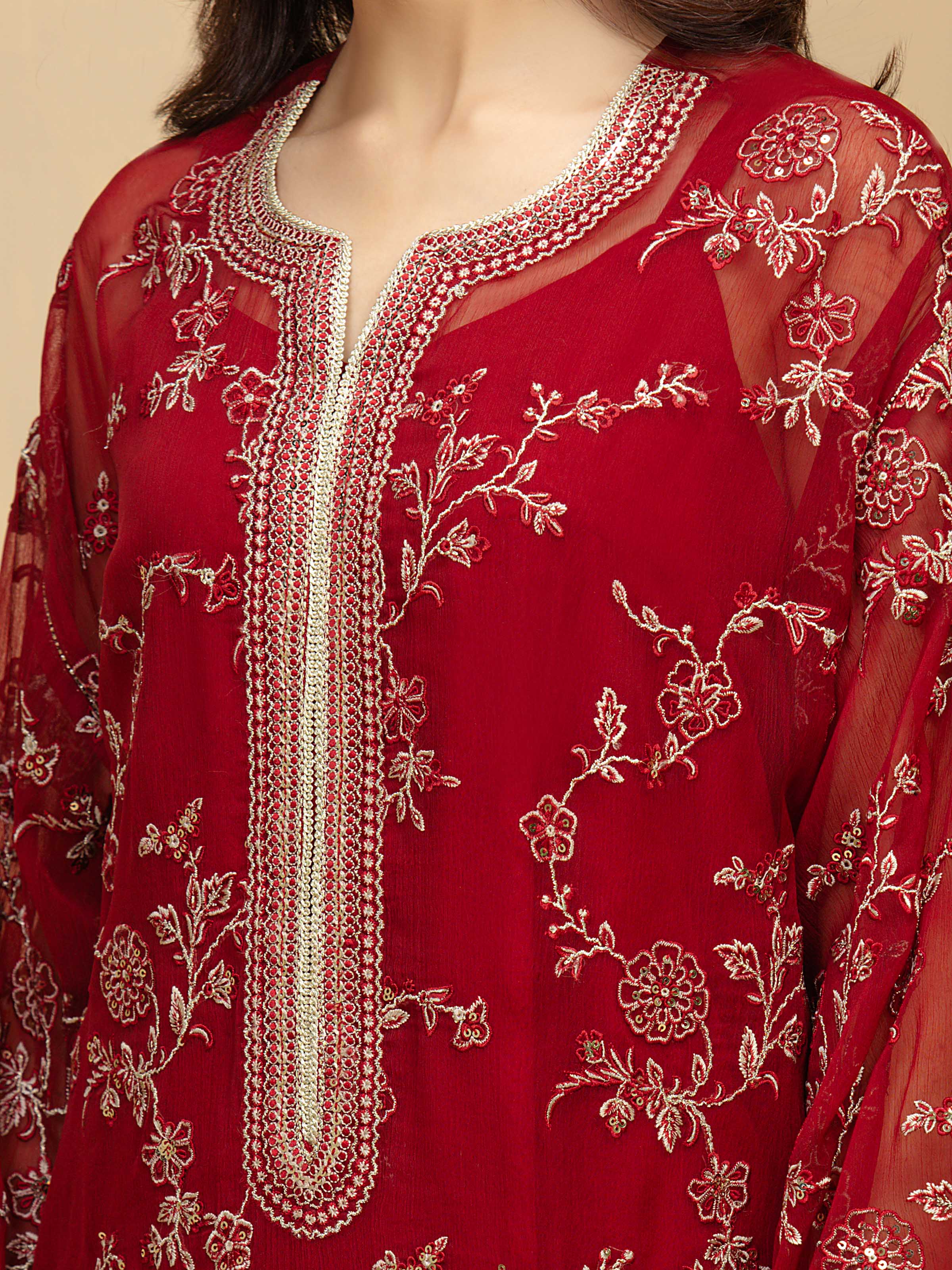 Unstitched Embroidered Chiffon Suit - EWU5V5-31309-3P - Image 4