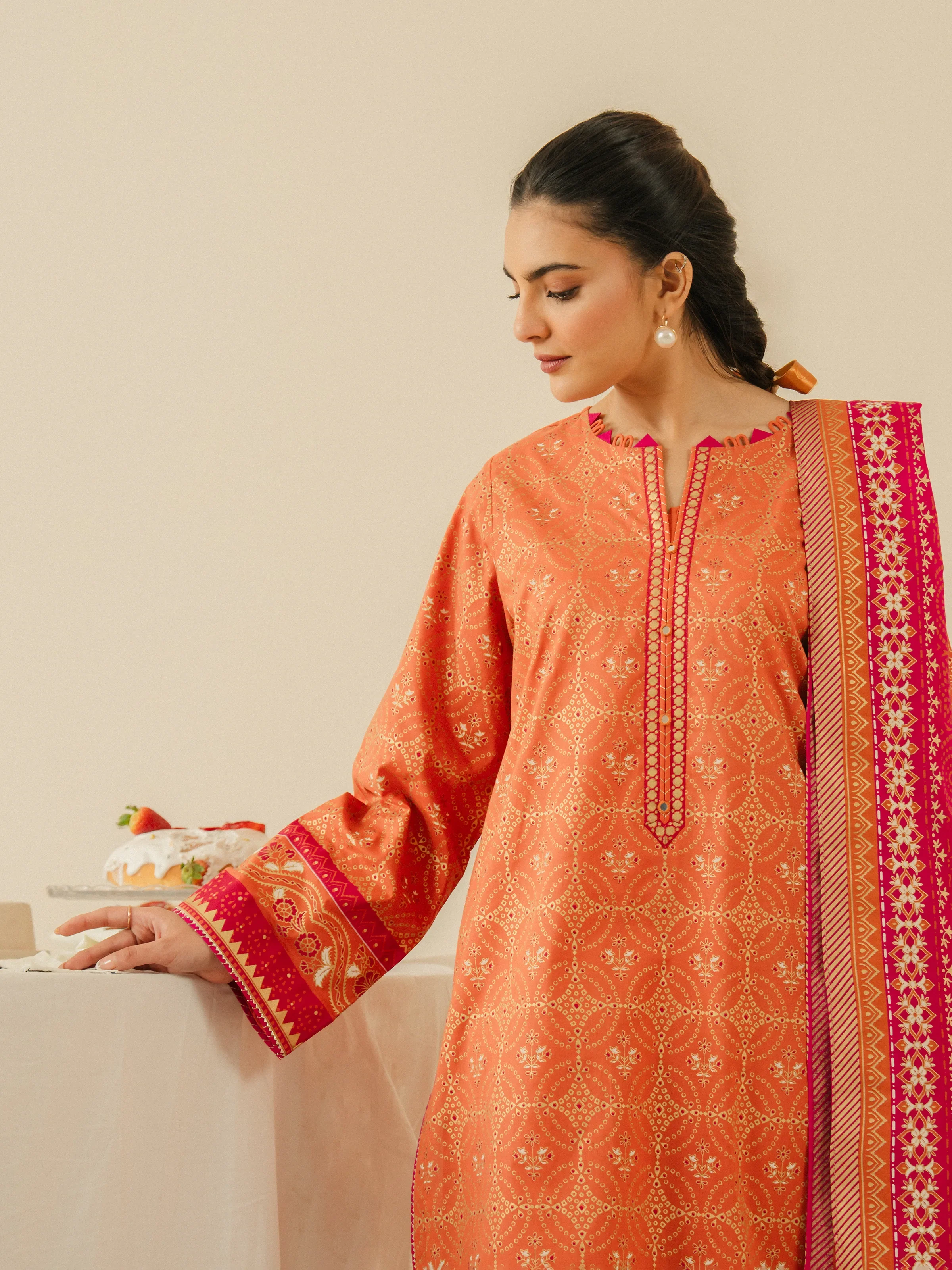 Unstitched Block Print Cambric Suit - EWU5M1-017-3P - Image 3