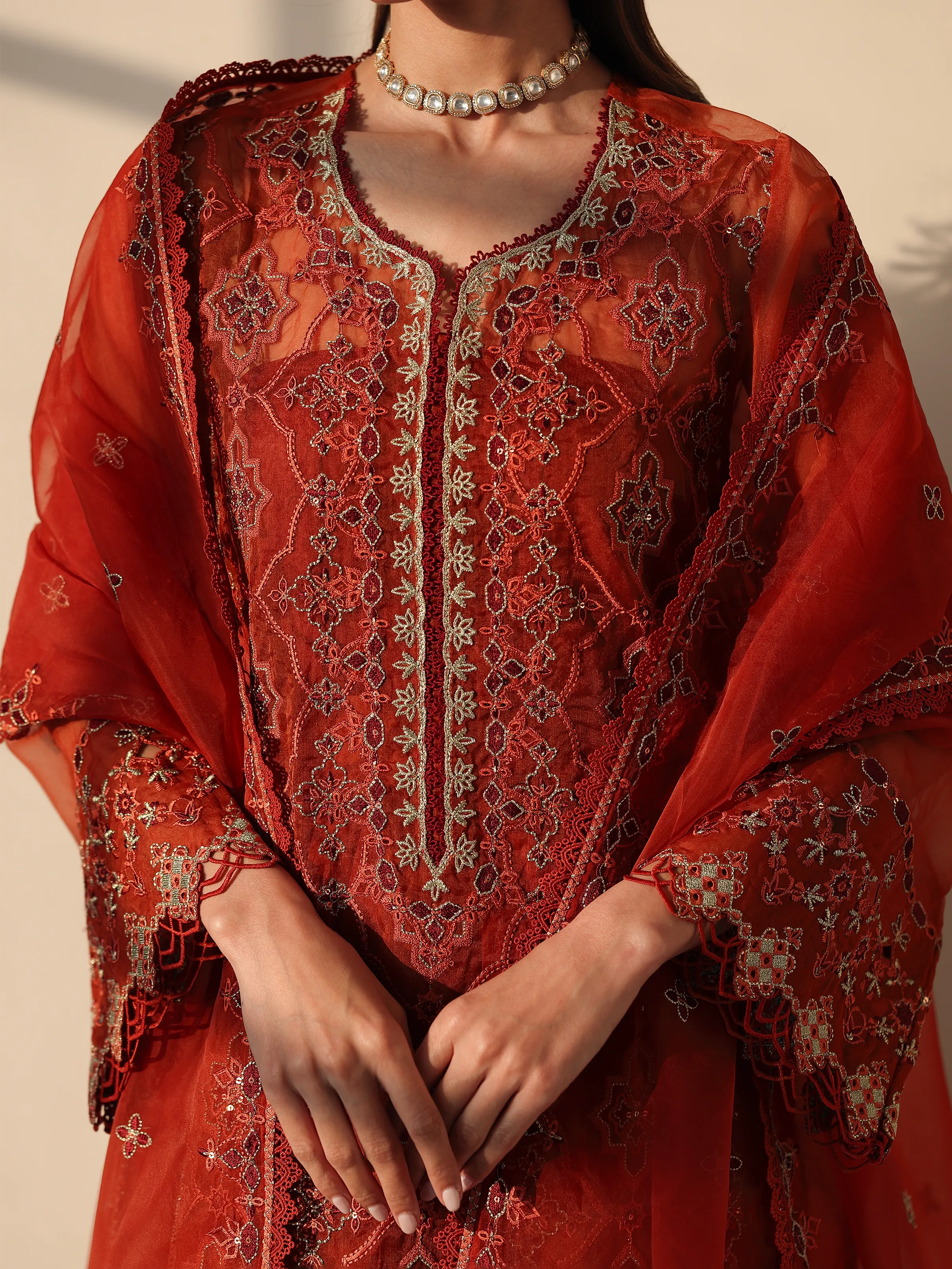 Unstitched Embroidered Organza Suit - EWU5V4-31267-3P - Image 3