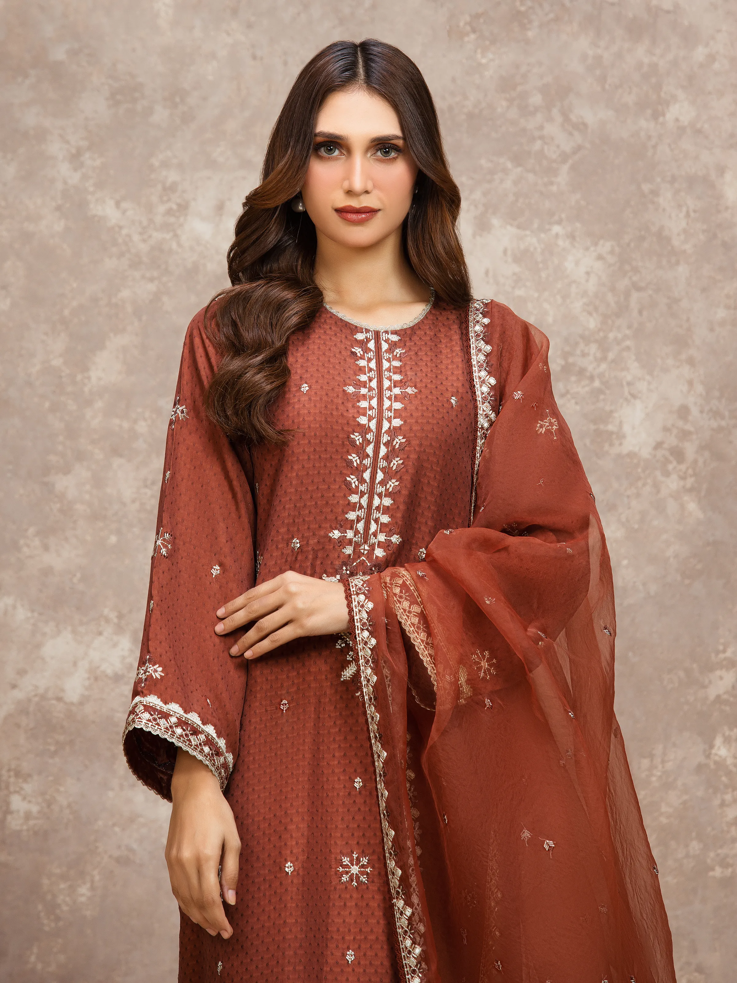 Unstitched Embroidered Viscose Suit - EWU5V19-32032-3P - Image 2