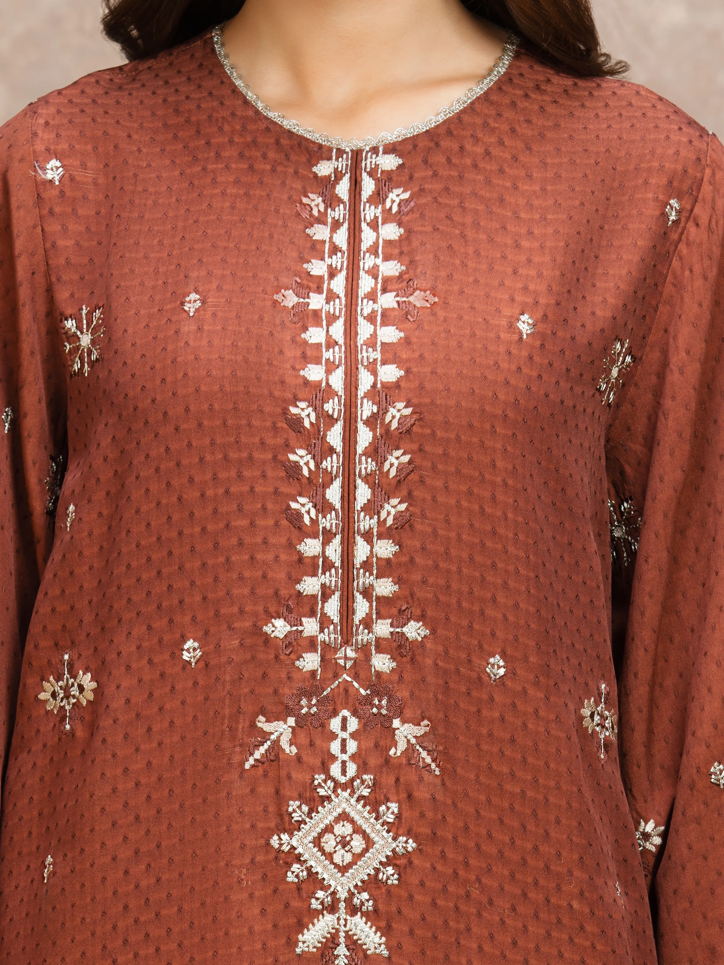 Unstitched Embroidered Viscose Suit - EWU5V19-32032-3P - Image 3