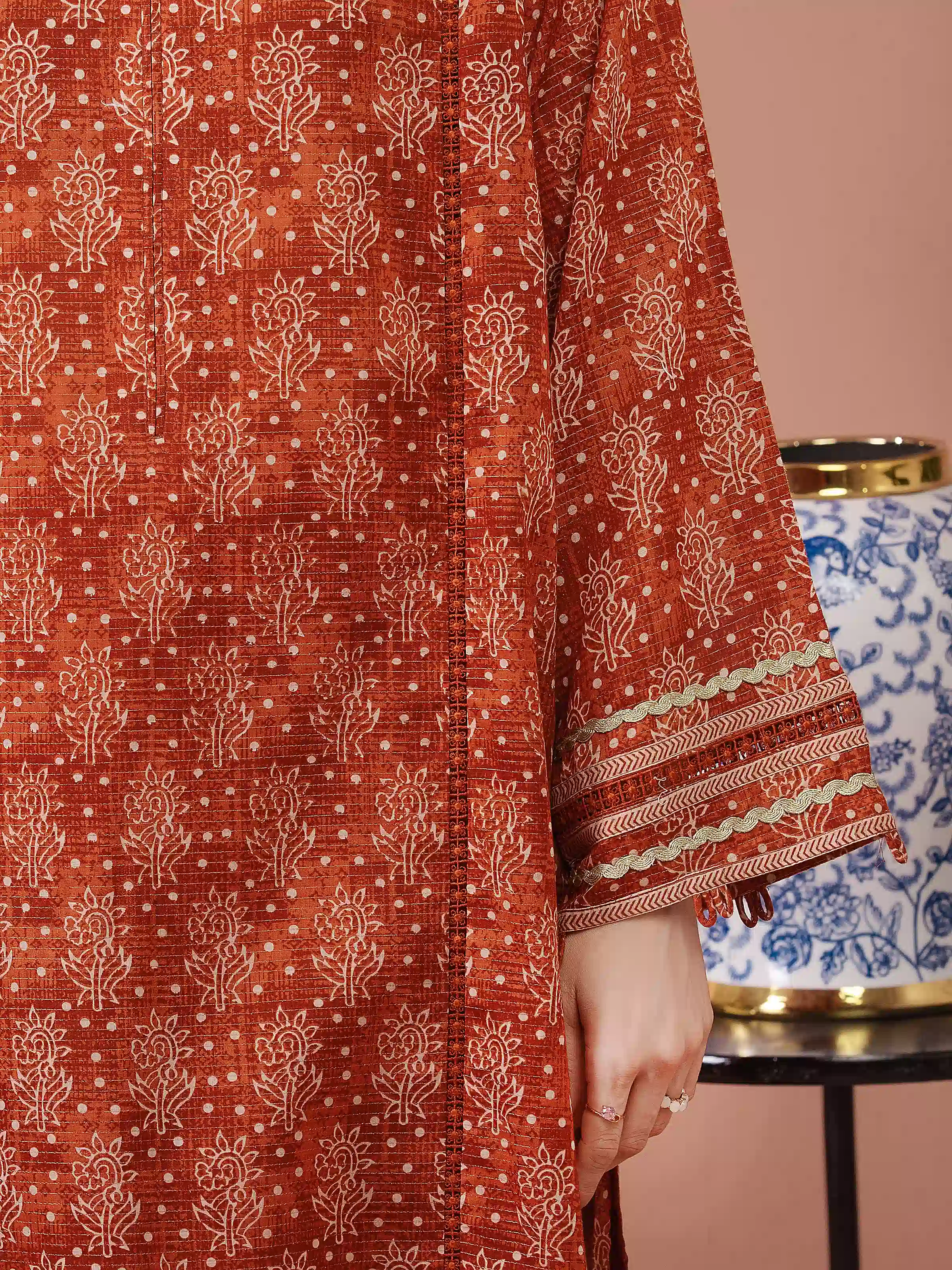 Unstitched Printed Zari Lawn Suit - EWU5M6-021-3P - Image 4