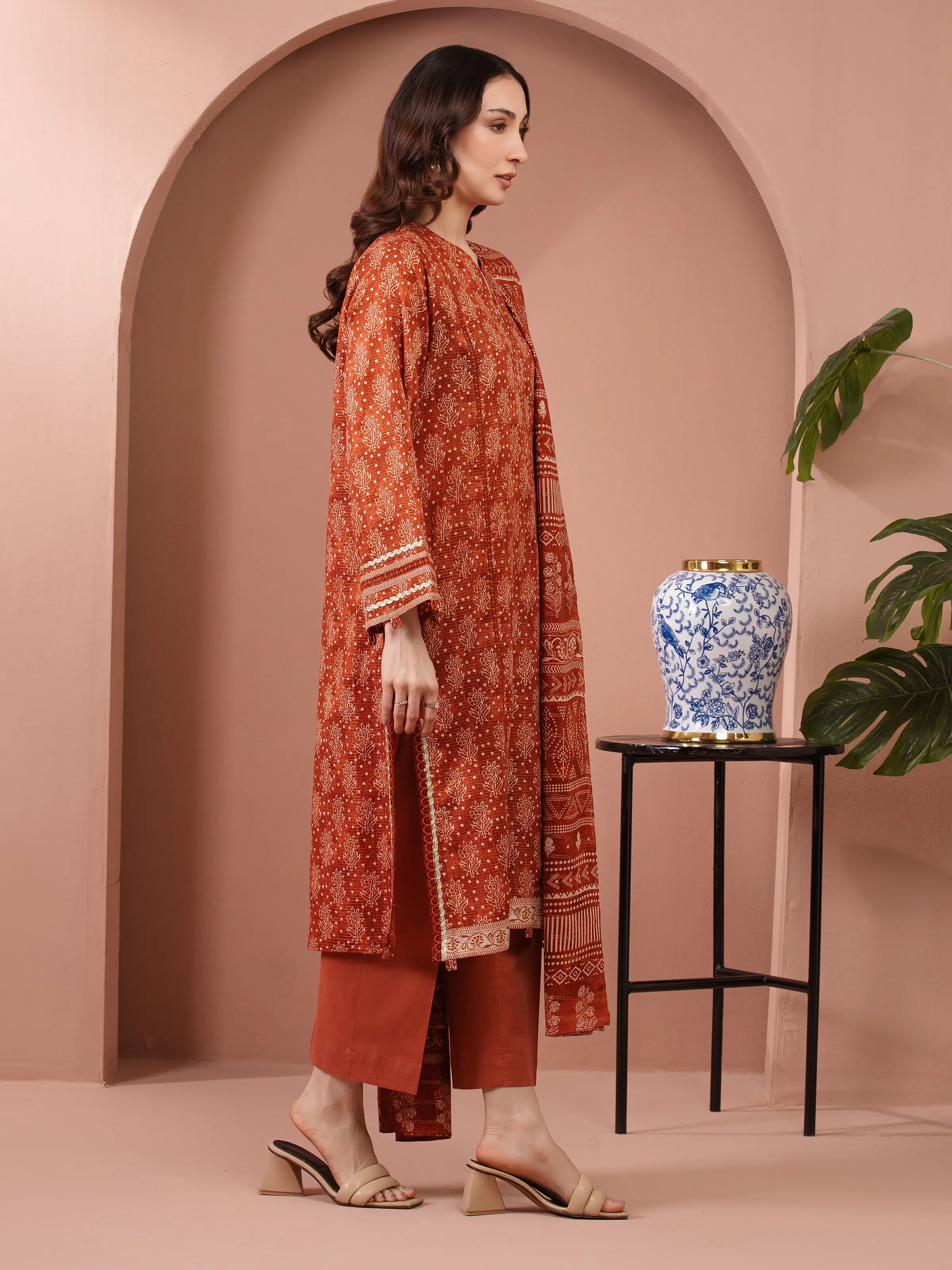 Unstitched Printed Zari Lawn Suit - EWU5M6-021-3P - Image 5