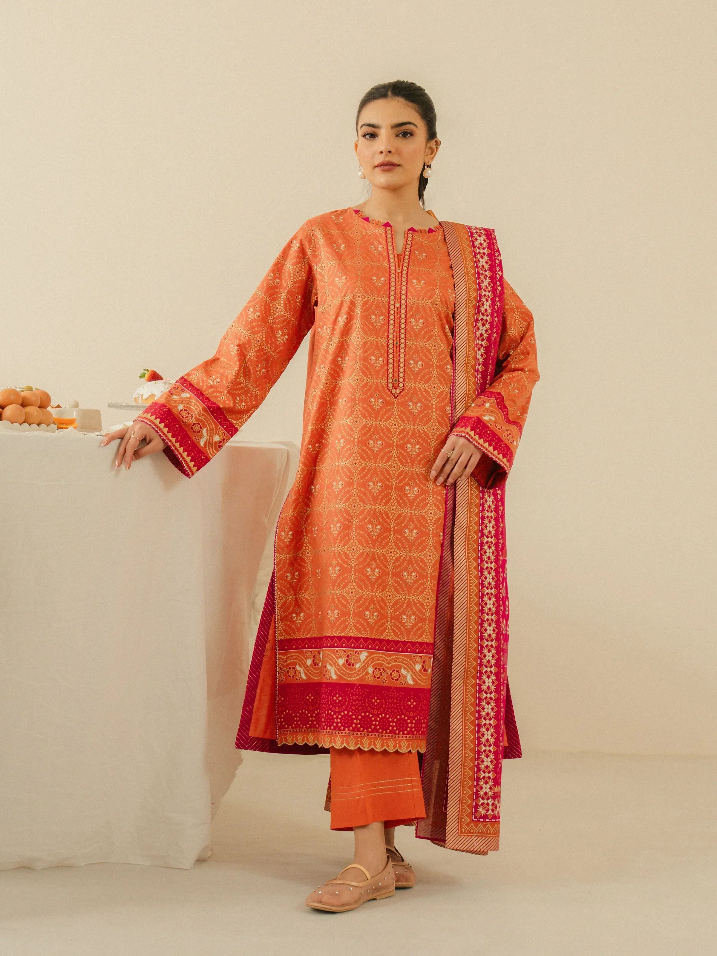 Unstitched Block Print Cambric Shirt - EWU5M1-017S - Image 2