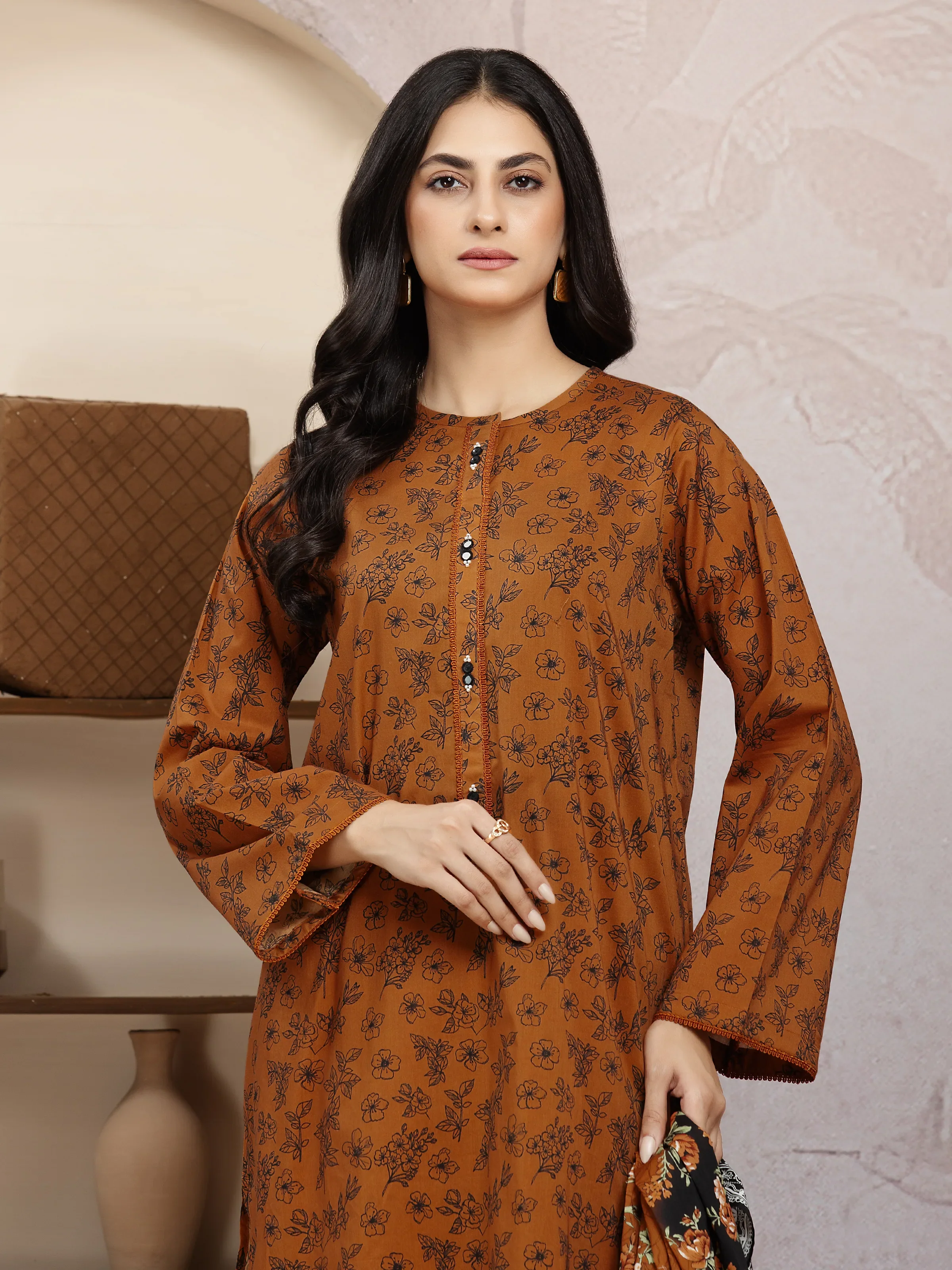 Unstitched Printed Khaddar Suit - EWU24A3-29834-3P - Image 3