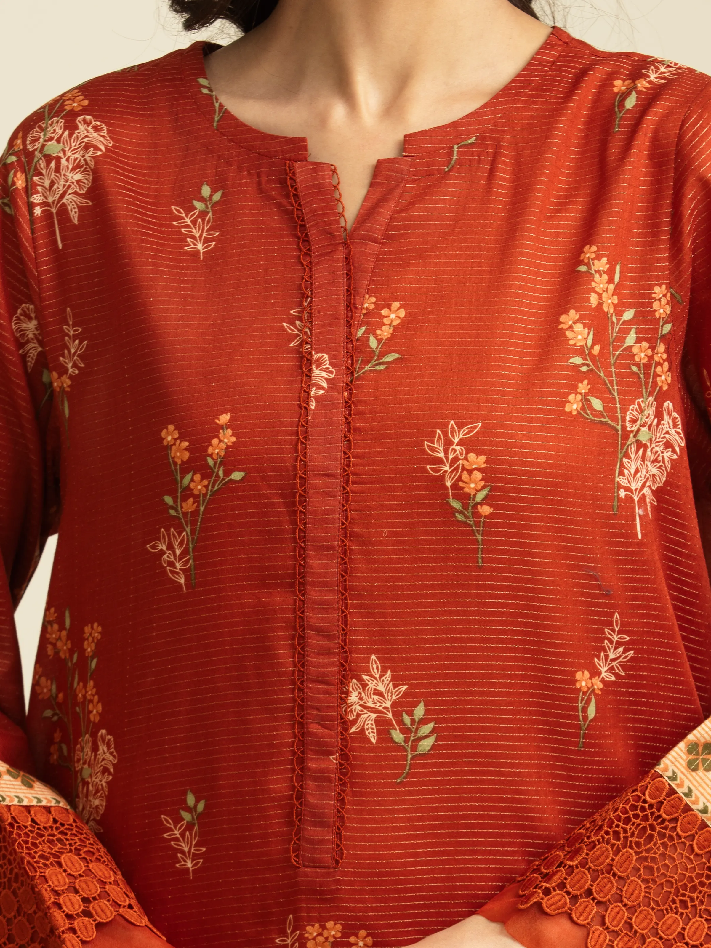 Unstitched Printed Zari Lawn Suit - EWU5M6-008-3P - Image 5