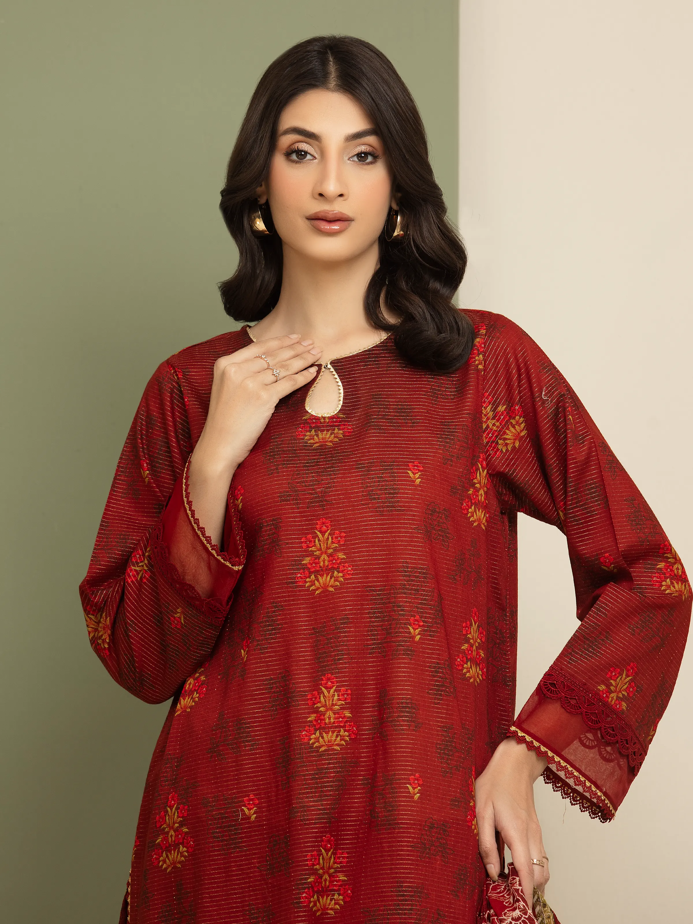 Unstitched Printed Zari Lawn Suit - EWU5M6-009-3P - Image 3