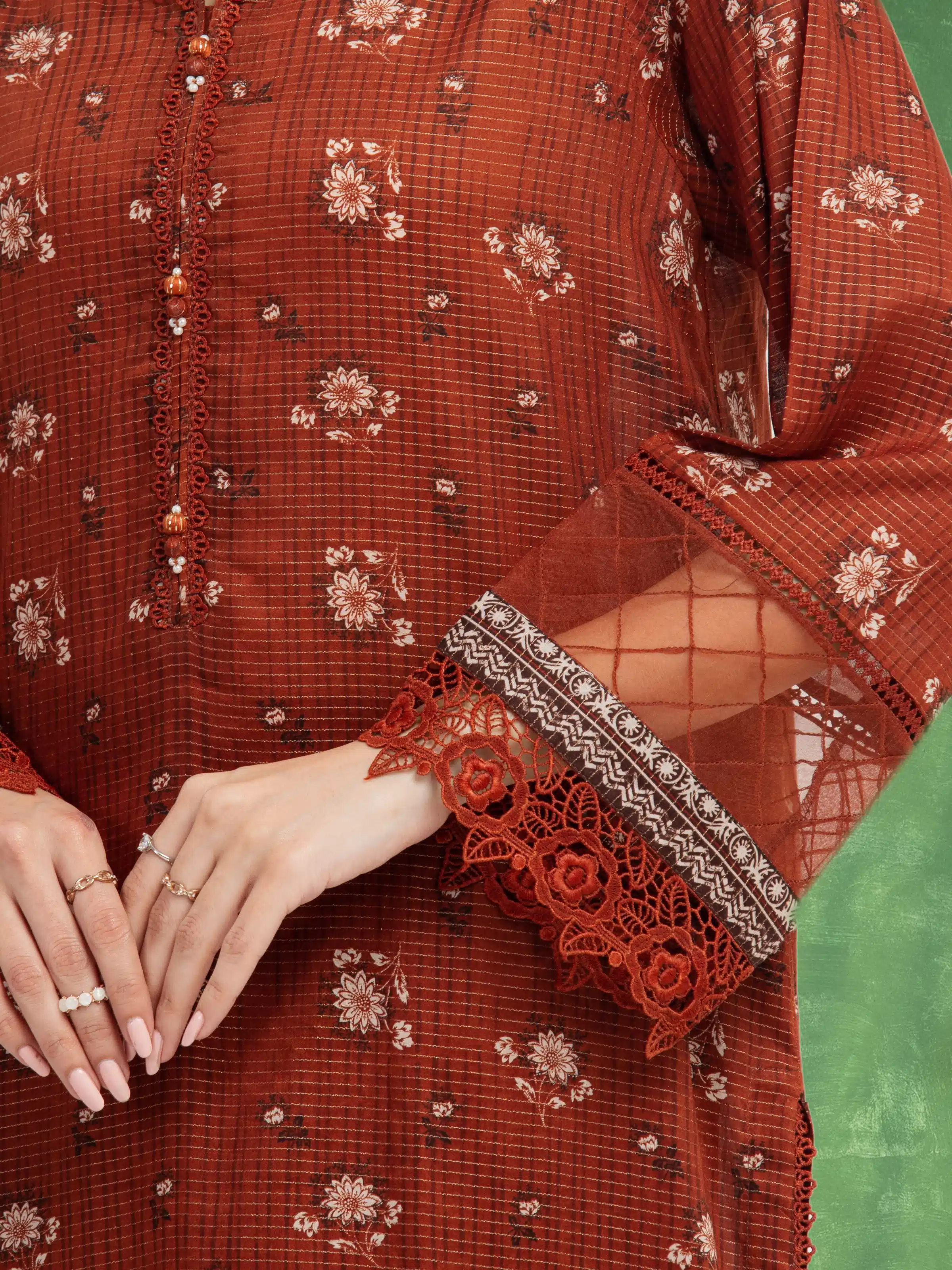 Unstitched Printed Zari Lawn Suit - EWU5M6-025-3P - Image 3