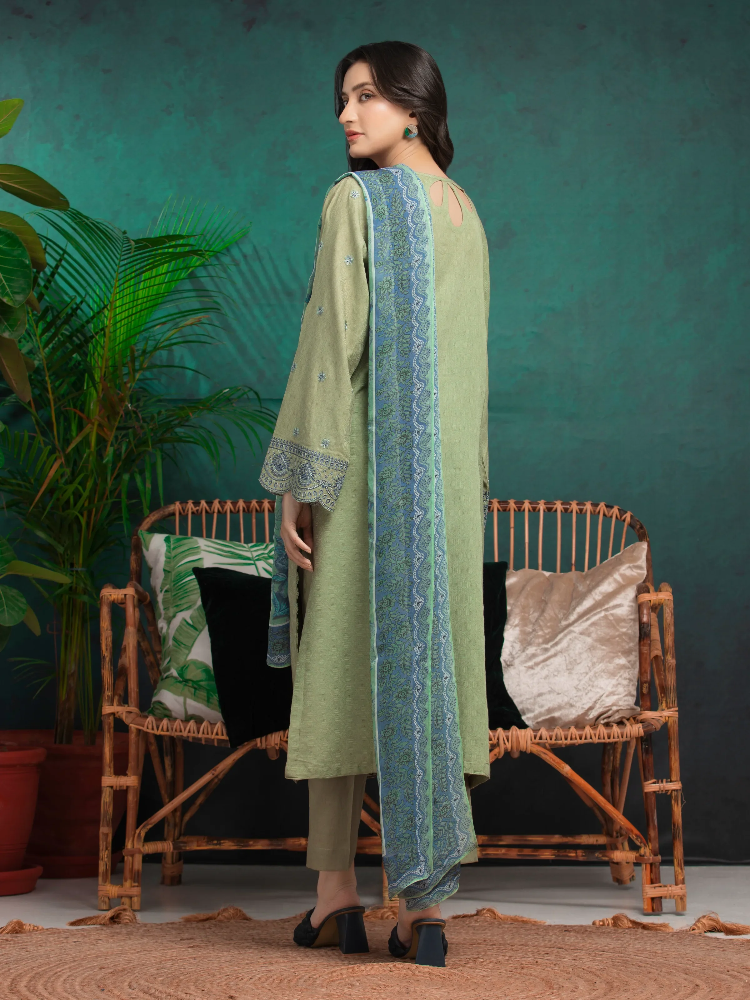 Unstitched Embroidered Dobby Suit - EWU5V7-30266-3P - Image 2