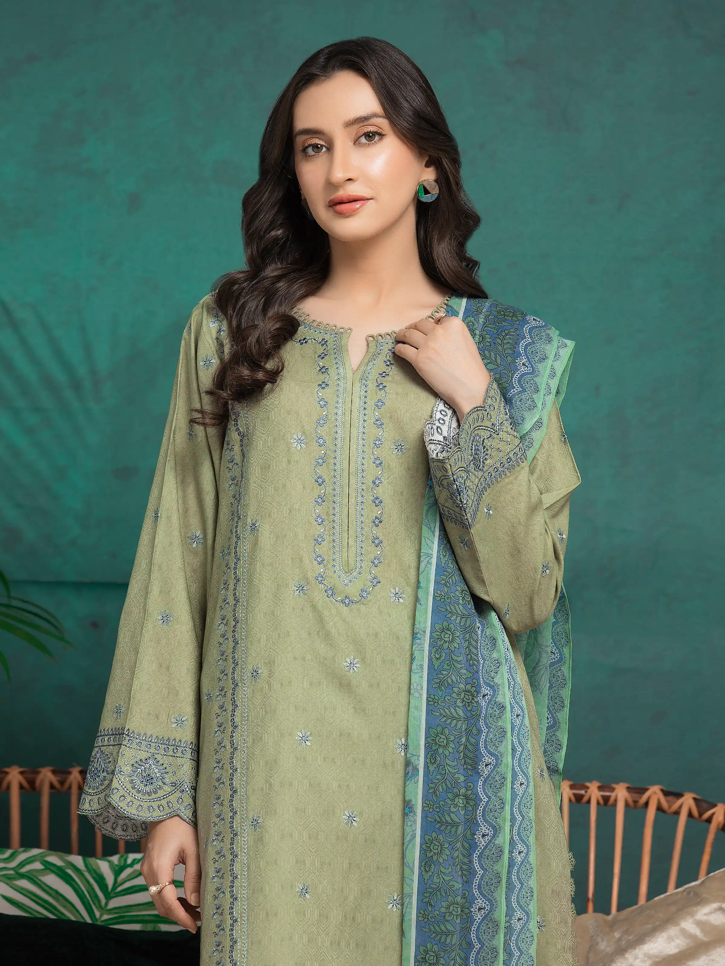 Unstitched Embroidered Dobby Suit - EWU5V7-30266-3P - Image 3