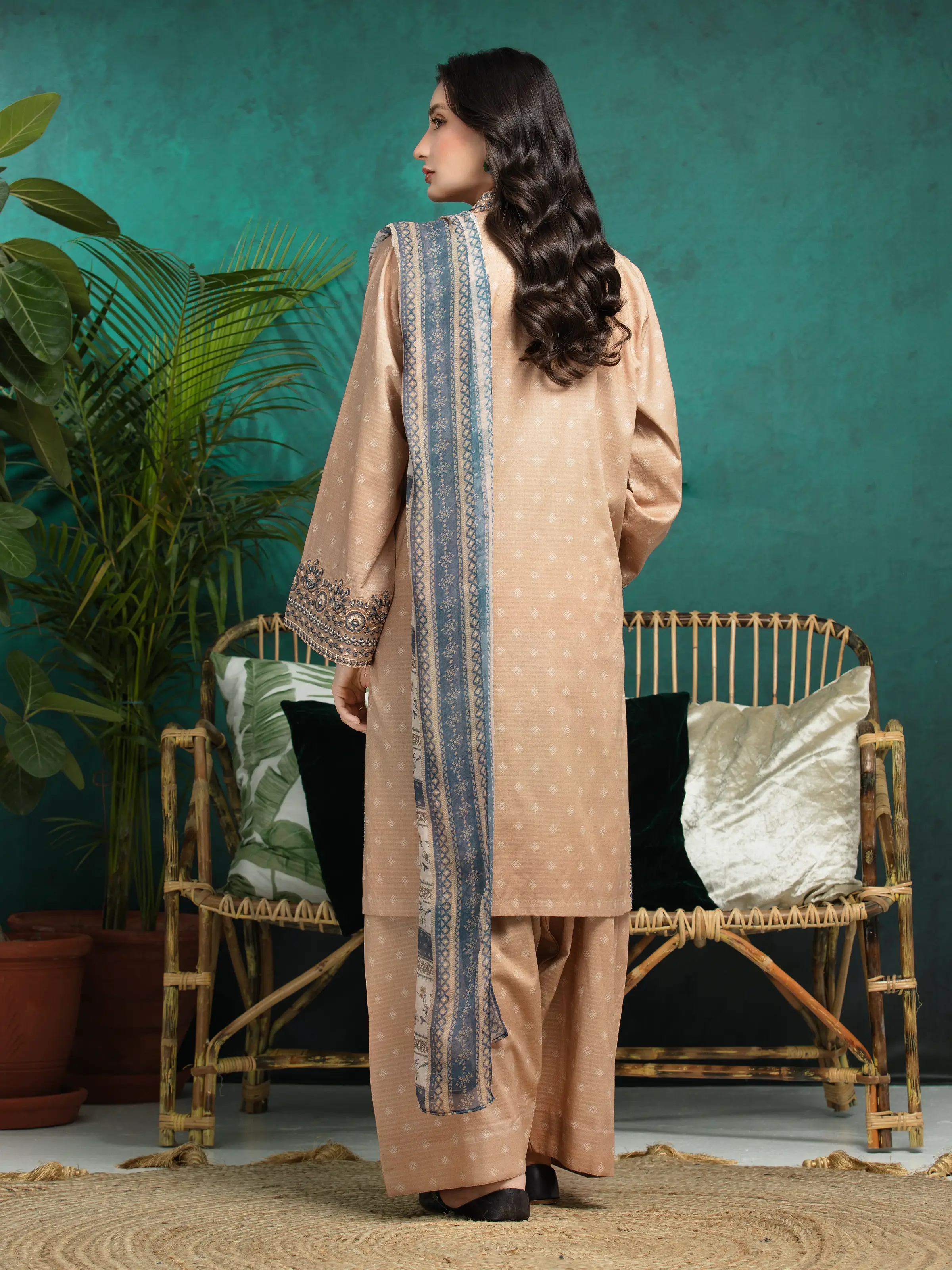Unstitched Embroidered Dobby Suit - EWU5V7-30365-3P - Image 2