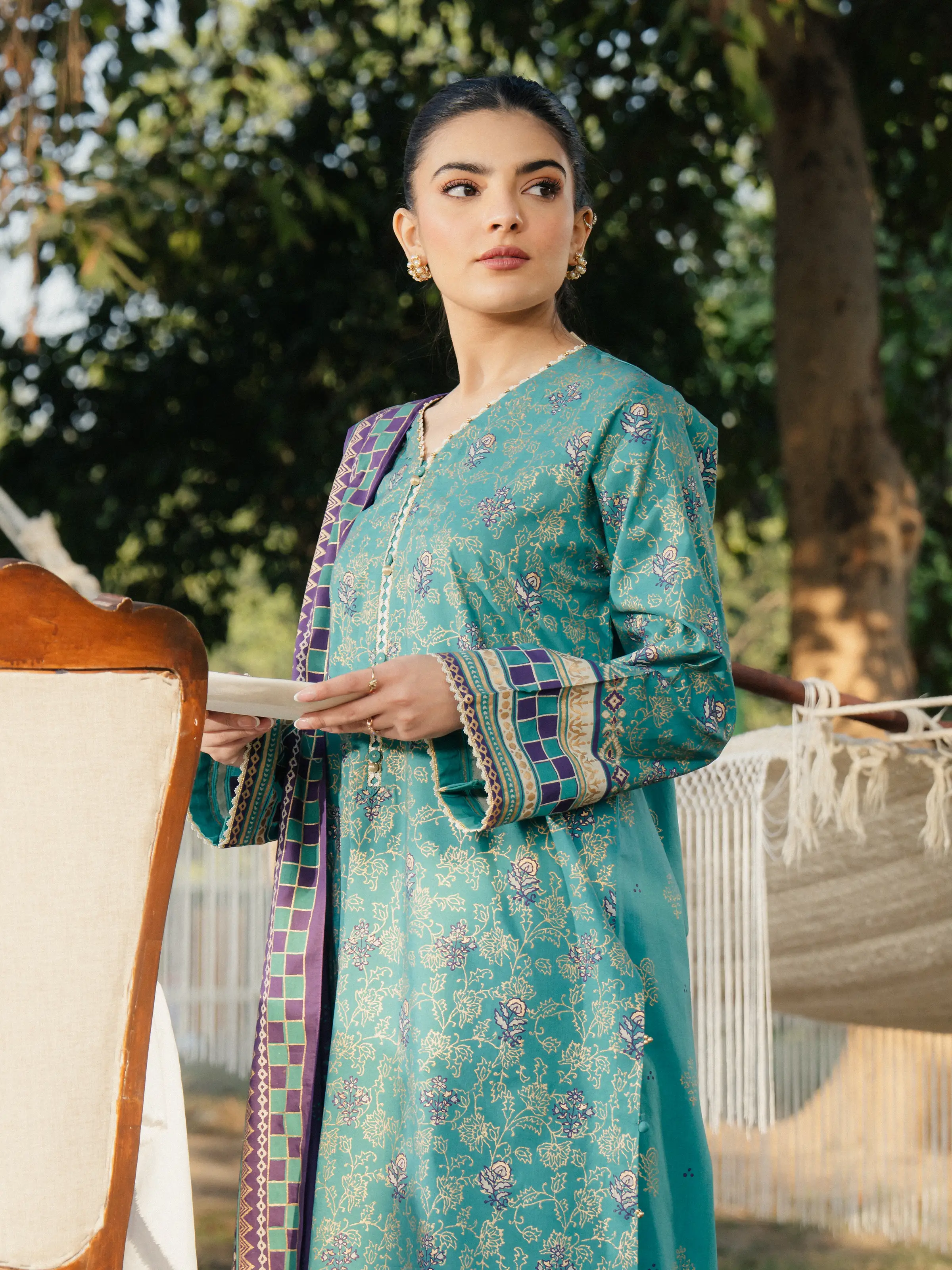 Unstitched Block Print Cambric Suit - EWU5M1-022-3P - Image 2