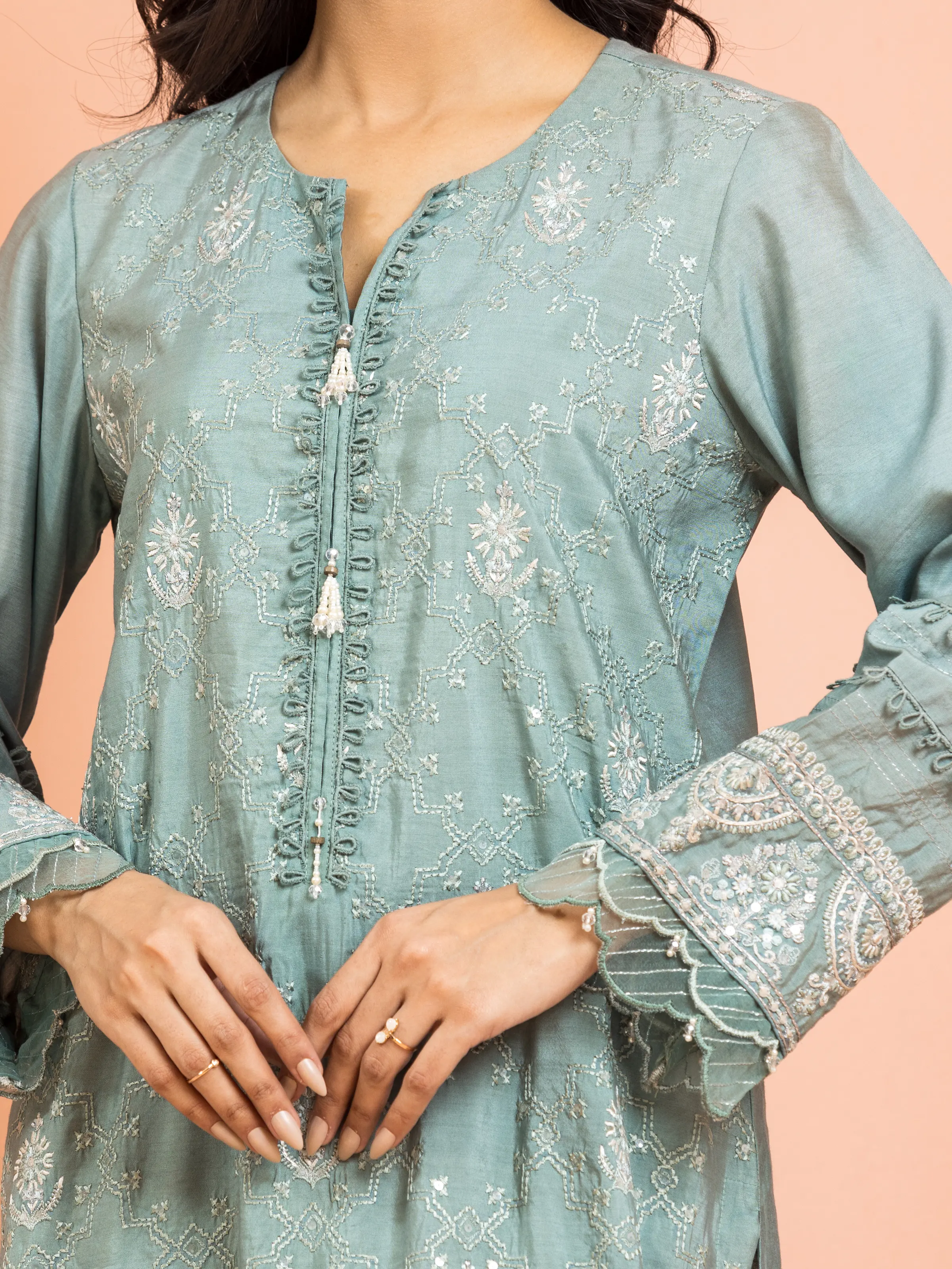 Unstitched Embroidered Raw Silk Suit - EWU24V16-30251-3P - Image 3