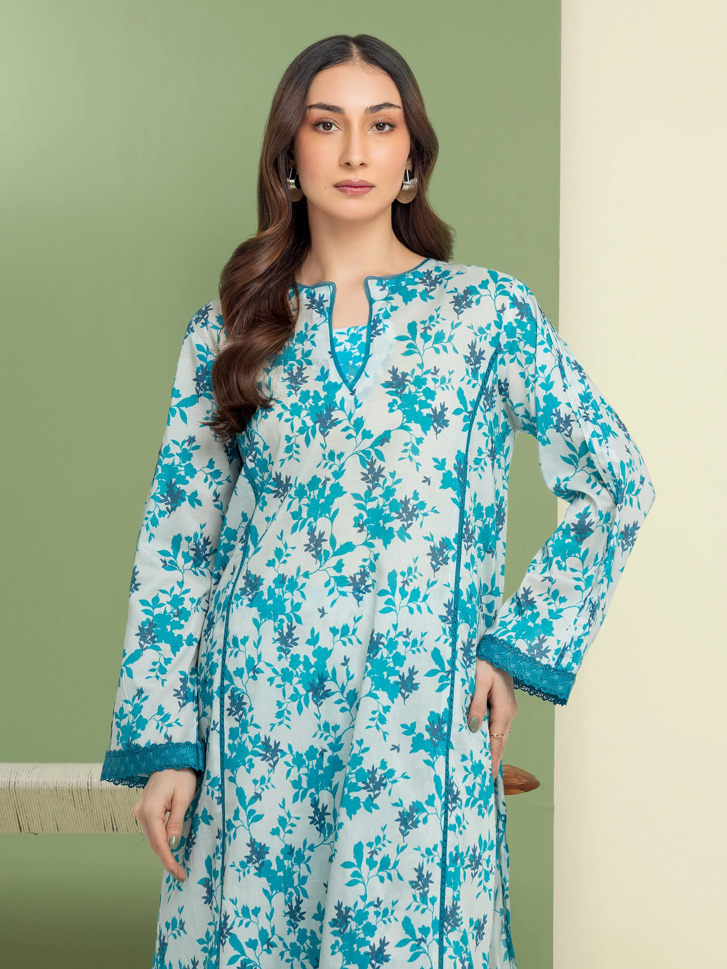 Unstitched Printed Lawn Shirt Trouser - EWU5A1-35605ST - Image 3
