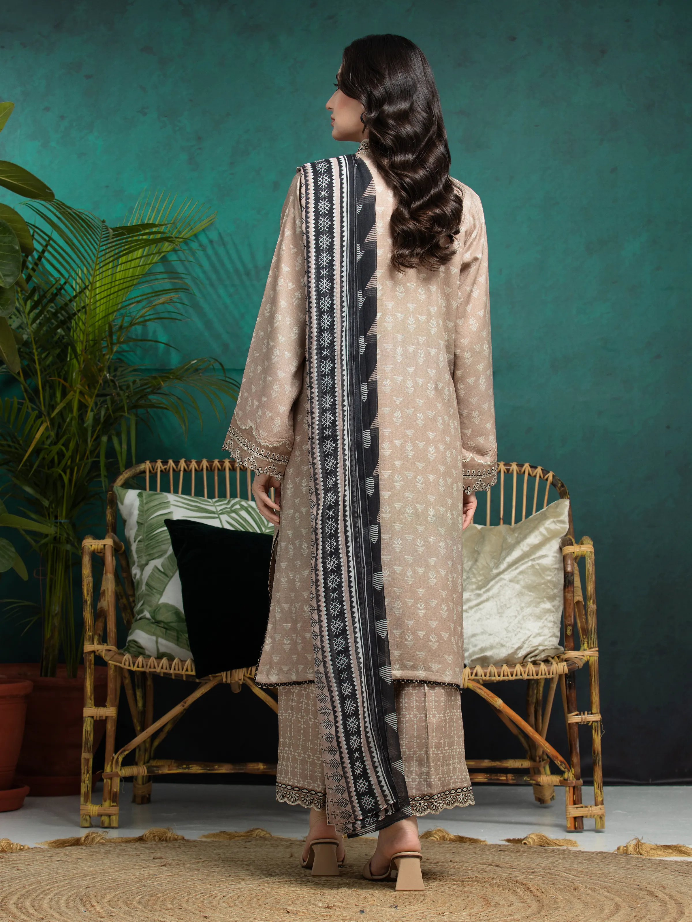 Unstitched Embroidered Raw Silk Suit - EWU24V16-30370-3P - Image 2