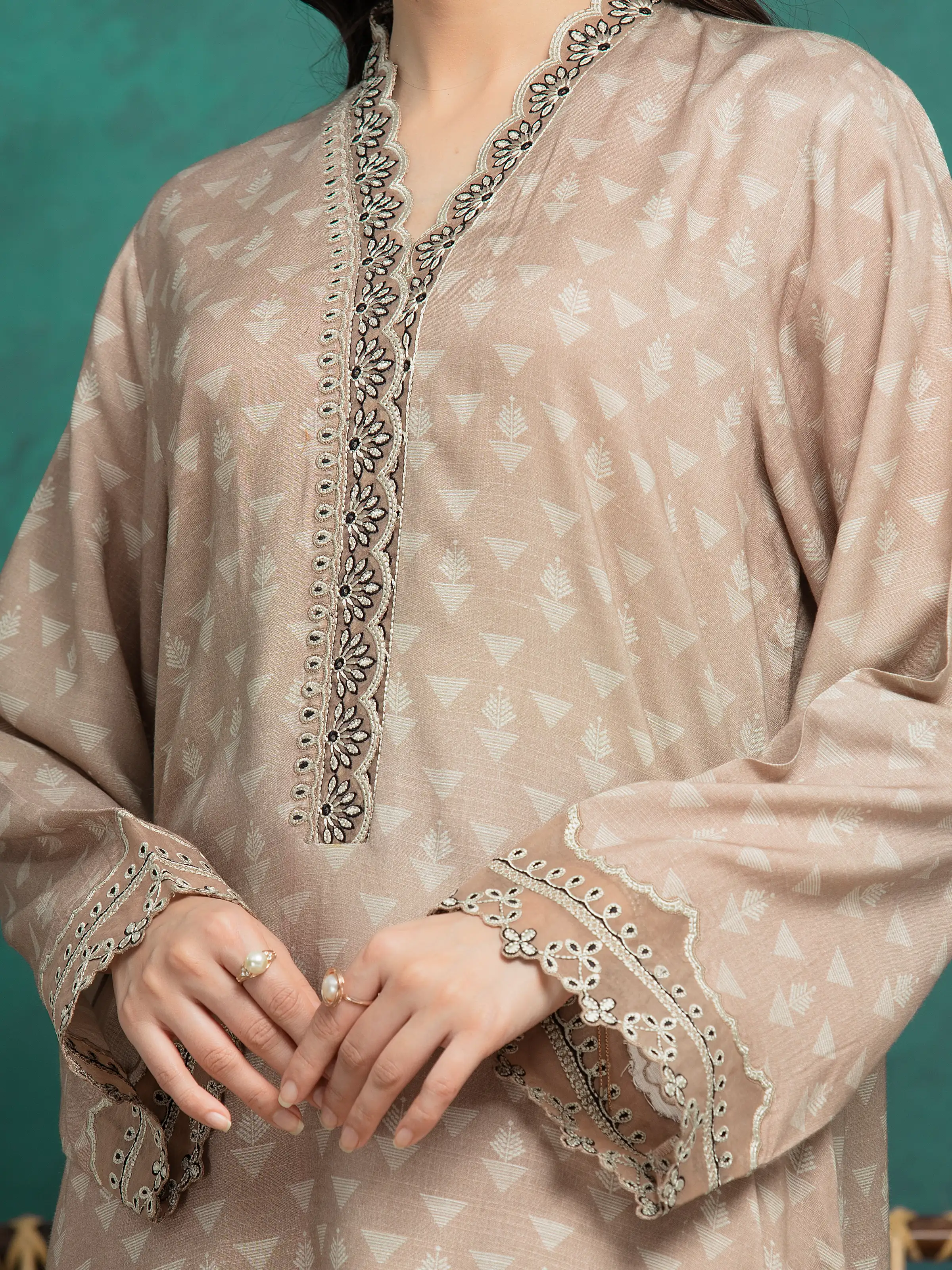 Unstitched Embroidered Raw Silk Suit - EWU24V16-30370-3P - Image 3