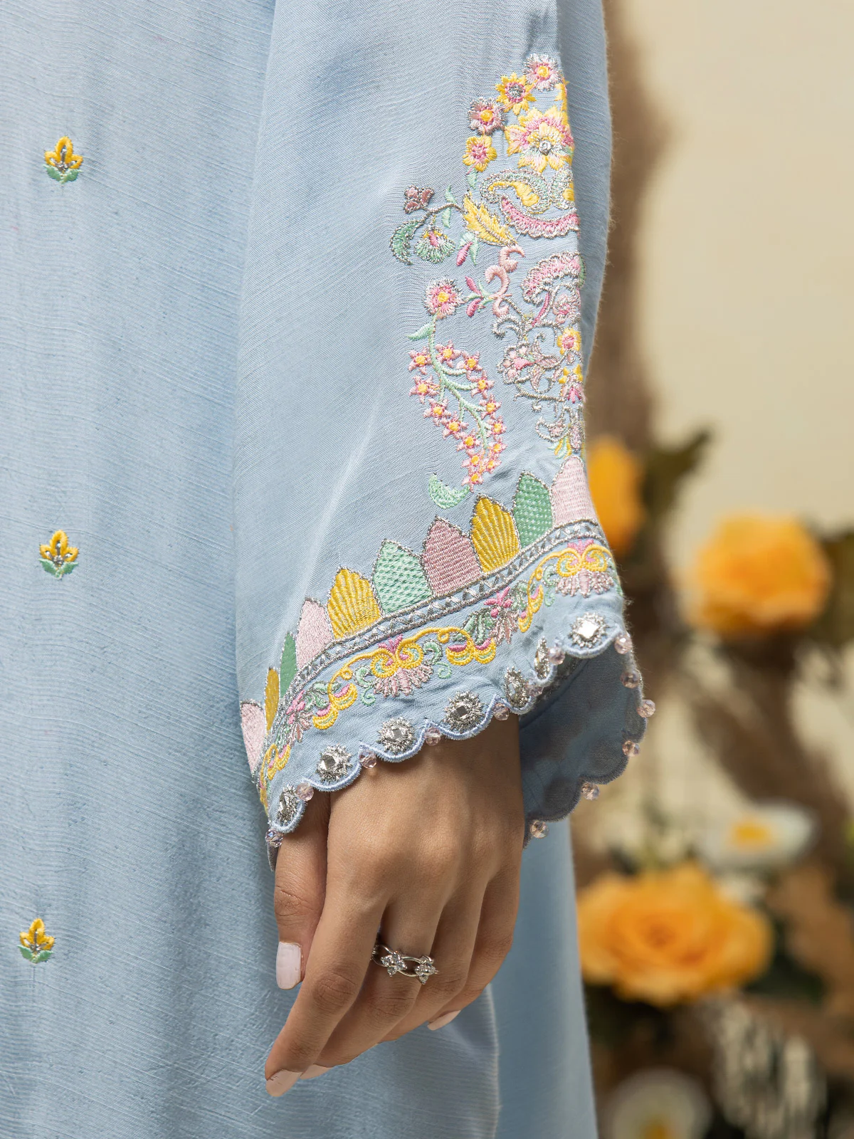 Unstitched Embroidered Raw Silk Shirt Trouser - EWU23V16-26665ST - Image 4