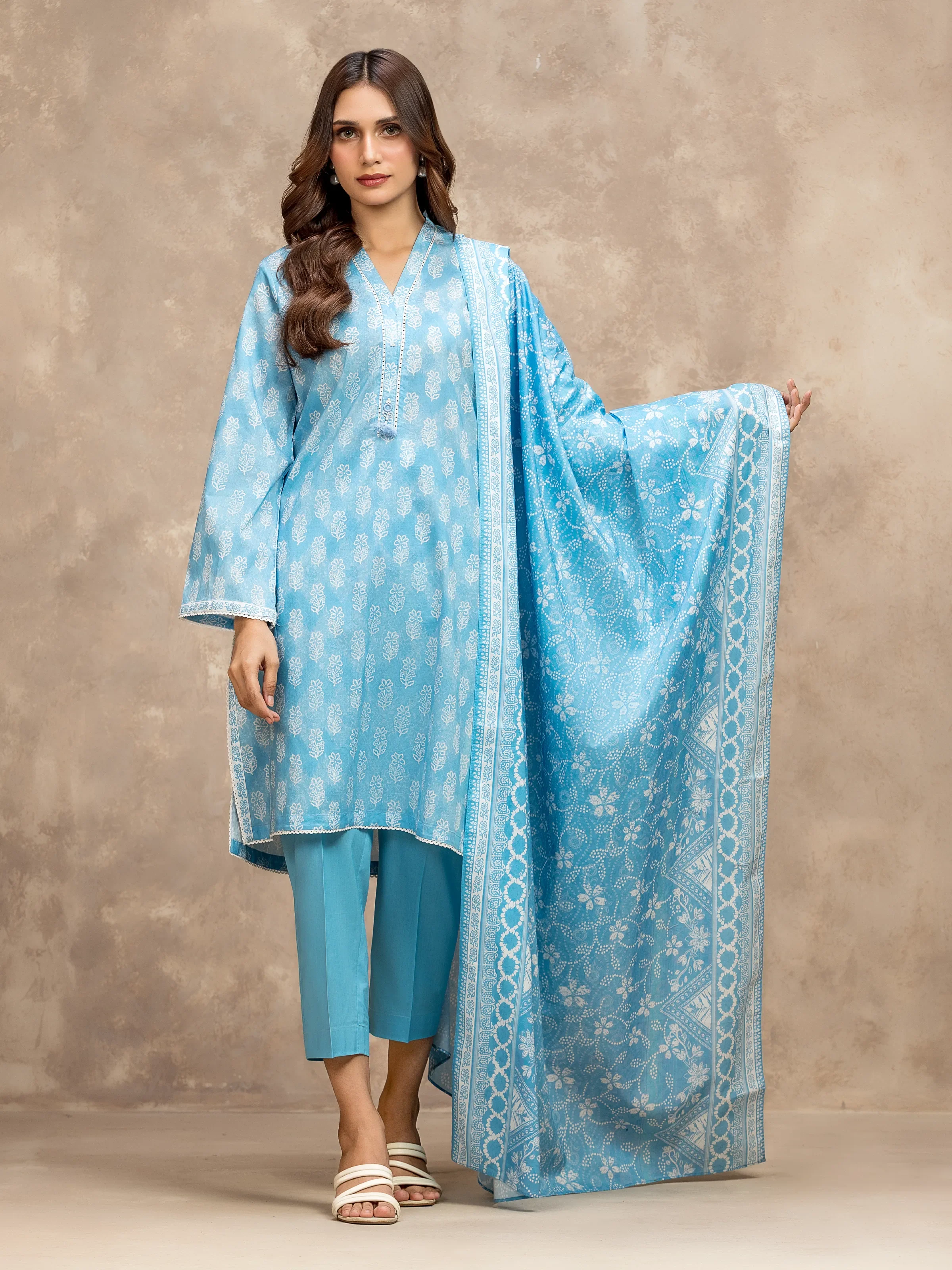 Unstitched Sky Blue Printed Lawn Suit - EWU6A1-36521-3P