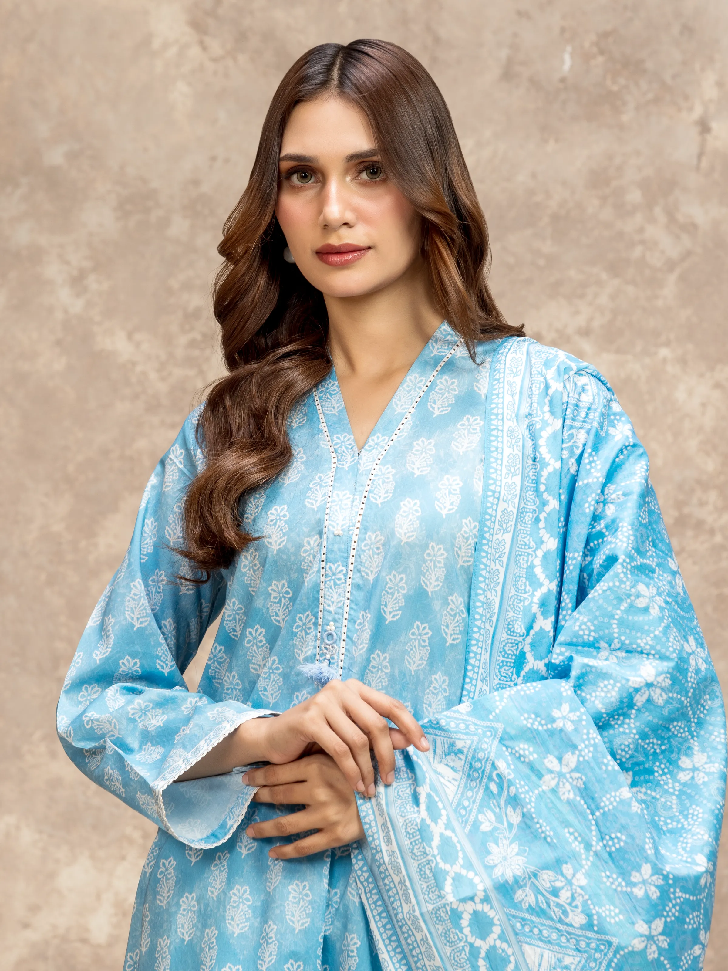 Unstitched Sky Blue Printed Lawn Suit - EWU6A1-36521-3P - Image 2