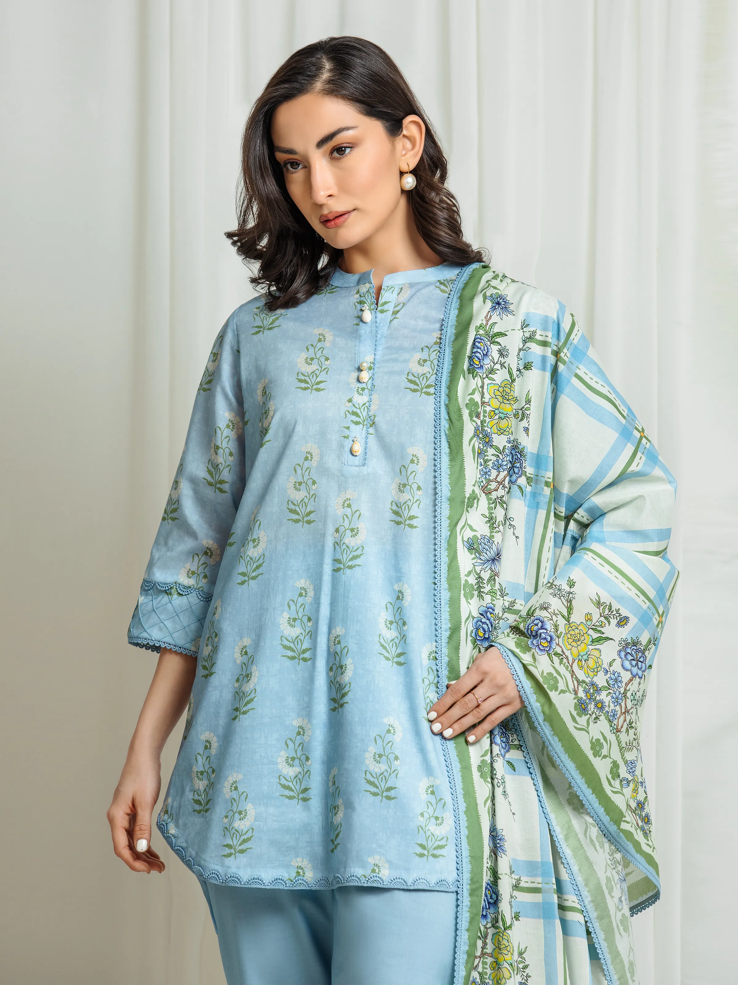 Unstitched Printed Lawn Suit - EWU6A1-36551-3P - Image 2