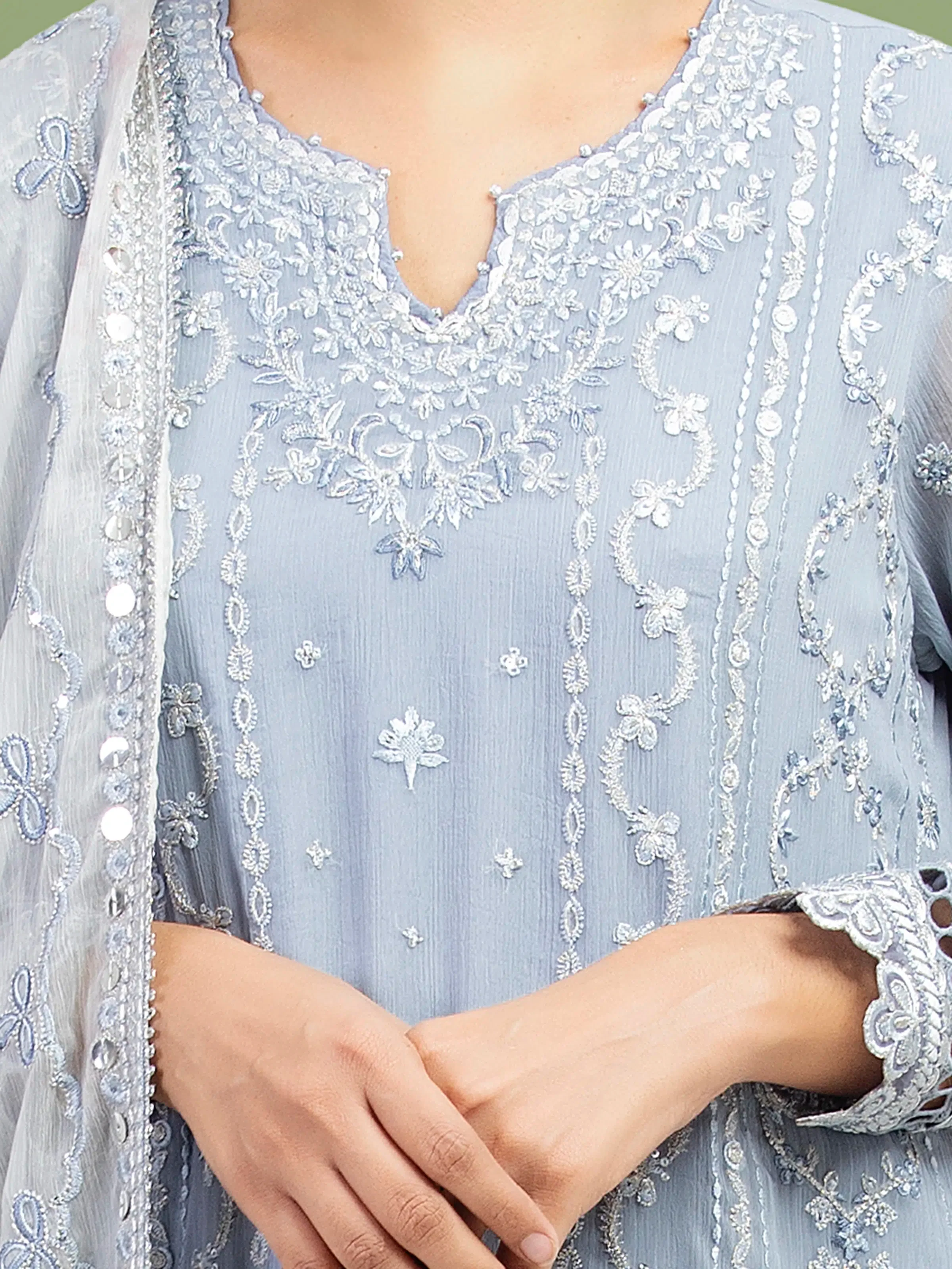 Unstitched Embroidered Chiffon Suit - EWU5V5-31303-3P - Image 2