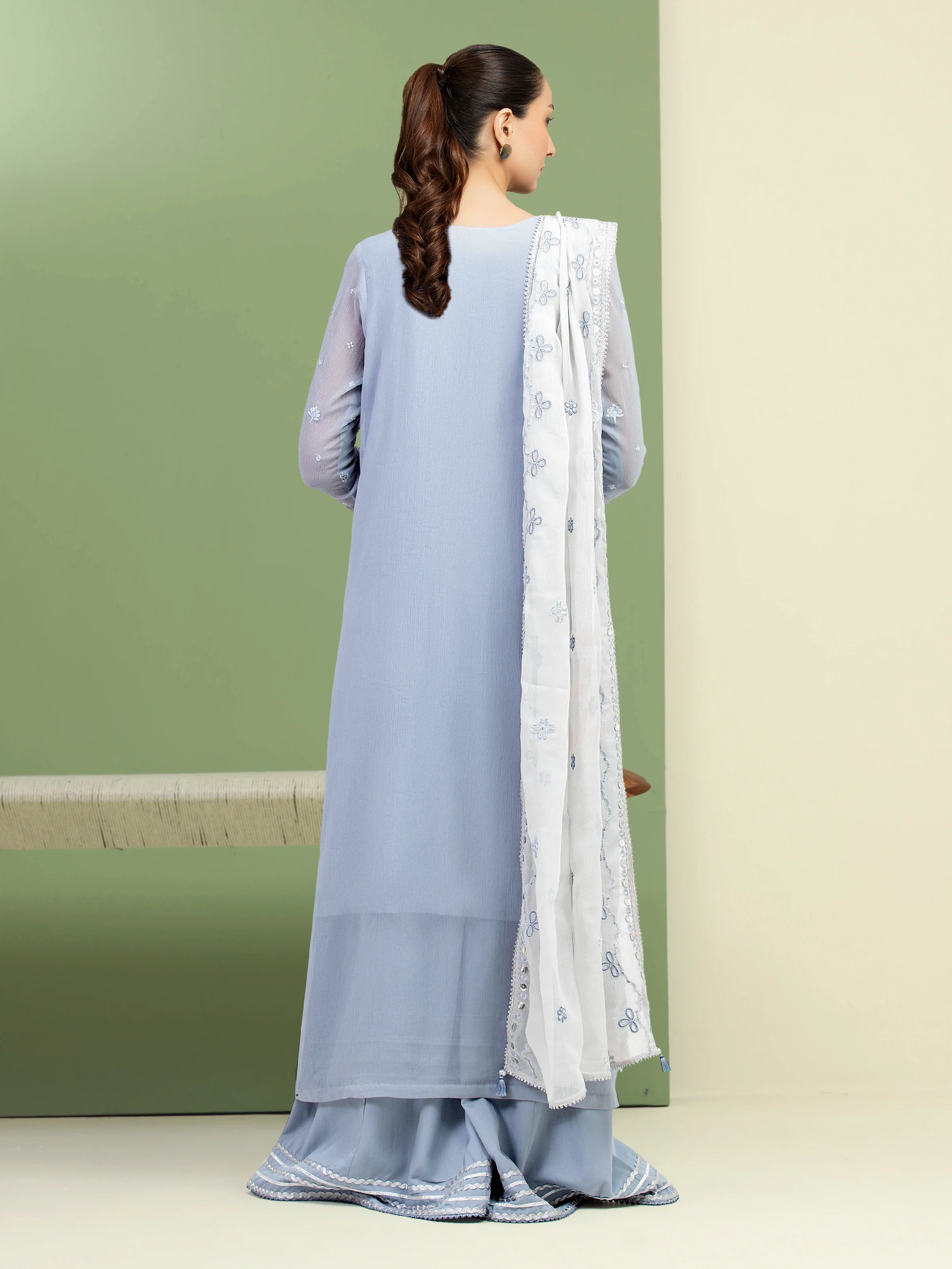 Unstitched Embroidered Chiffon Suit - EWU5V5-31303-3P - Image 4
