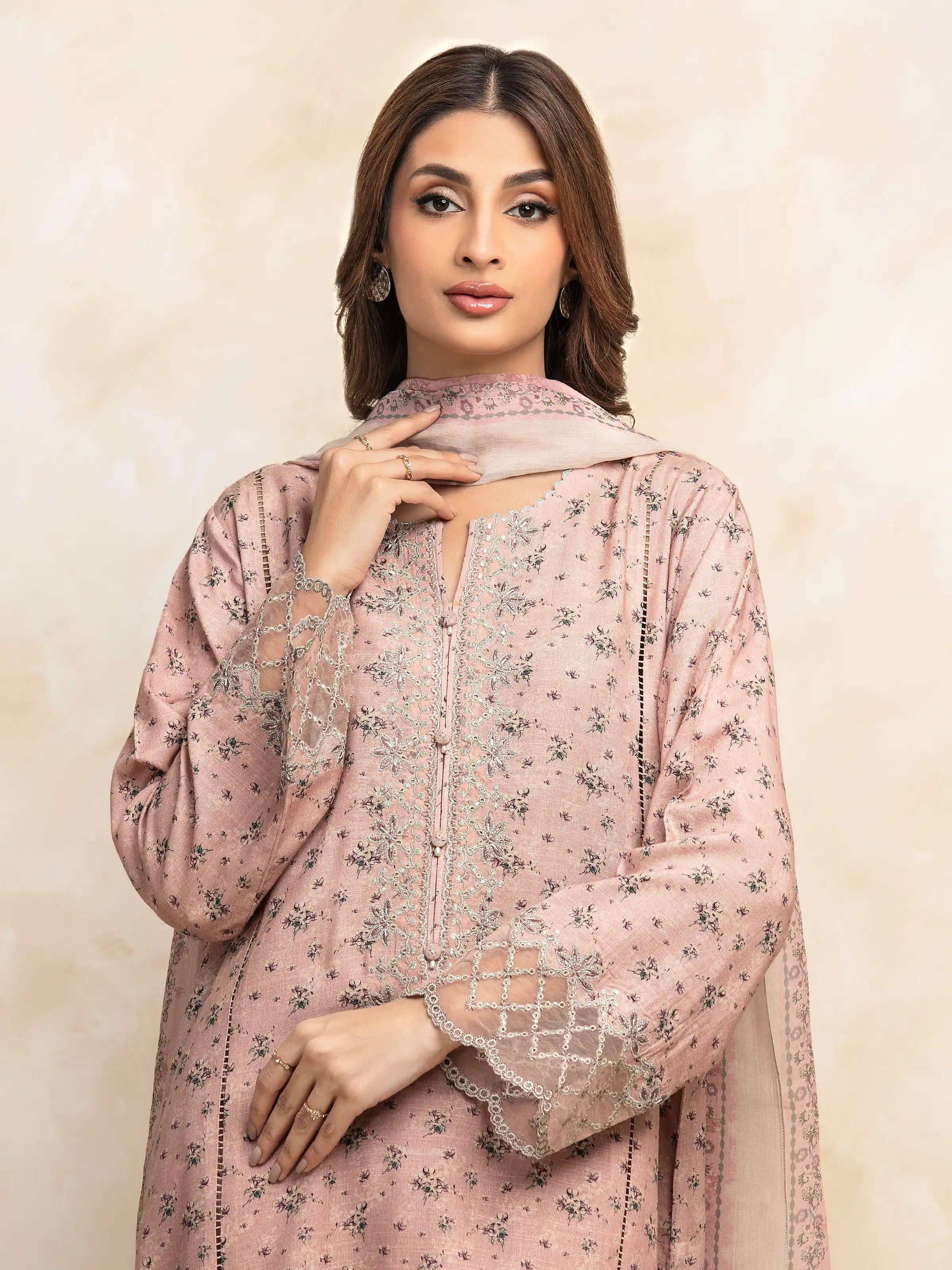 Unstitched Embroidered Raw Silk Suit - EWU5V16-30226A-3P - Image 2