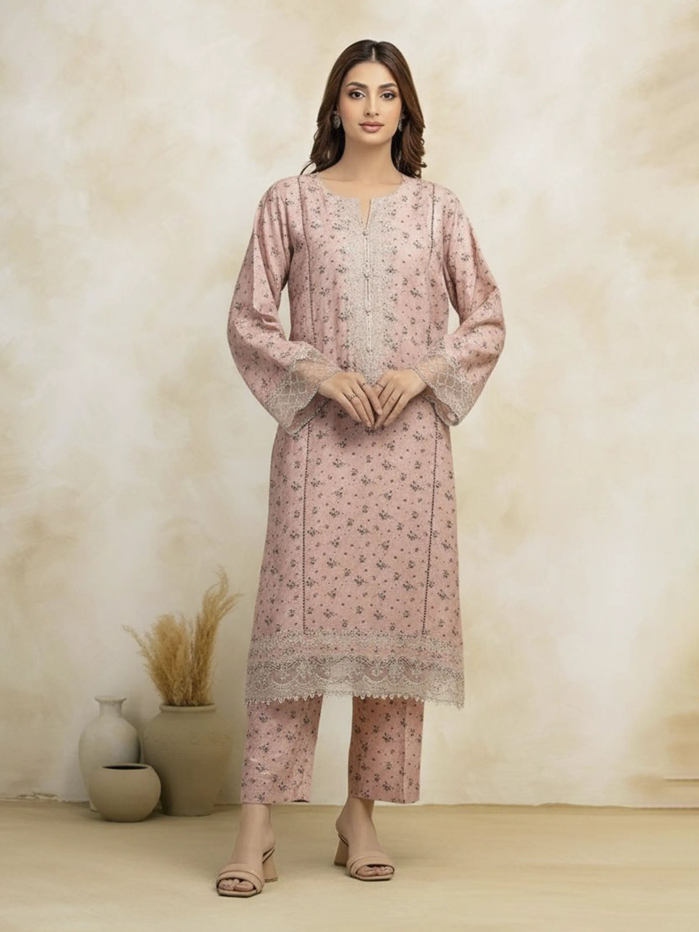 Unstitched Embroidered Raw Silk Suit - EWU5V16-30226A-3P - Image 3