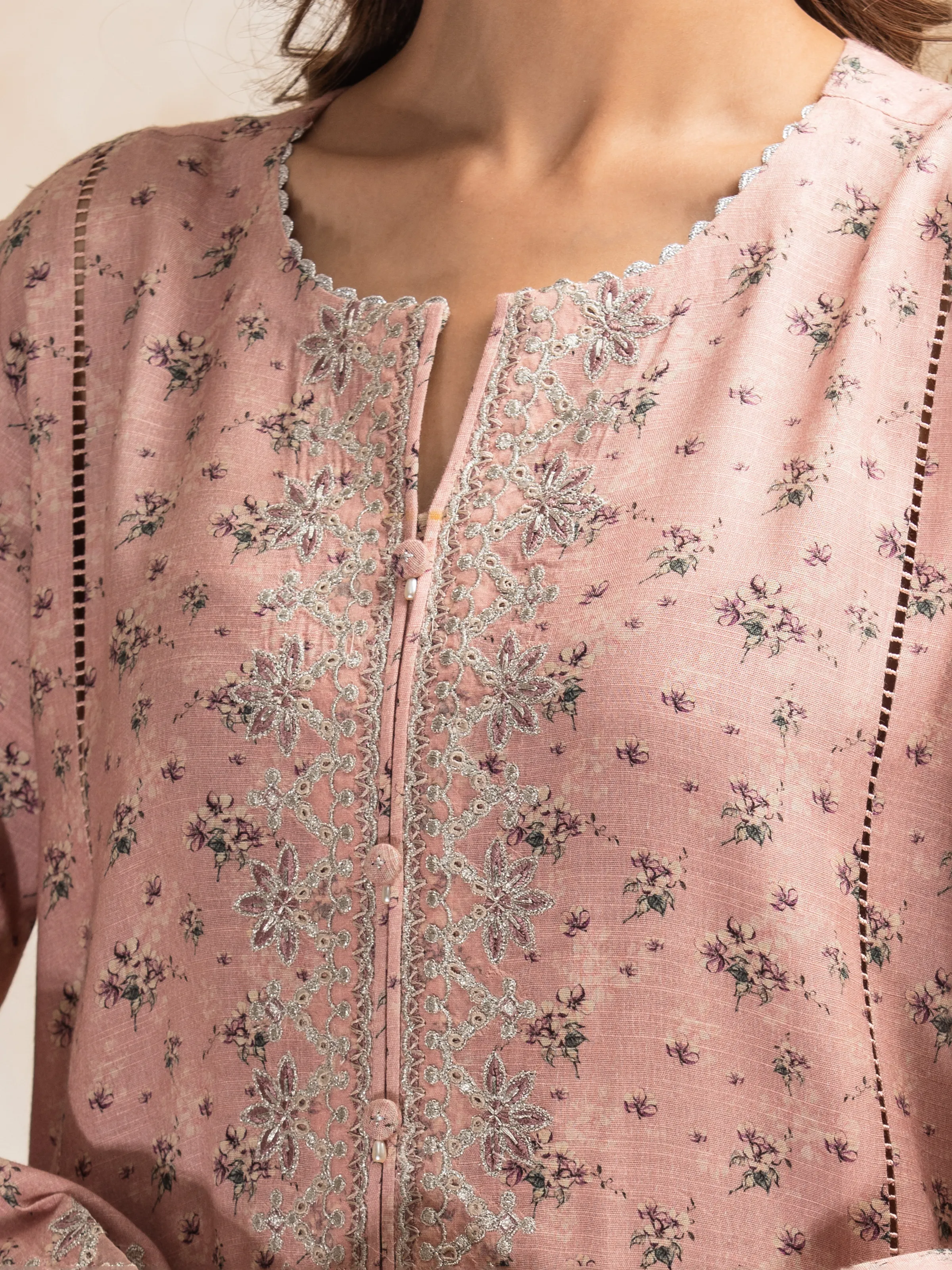 Unstitched Embroidered Raw Silk Suit - EWU5V16-30226A-3P - Image 4